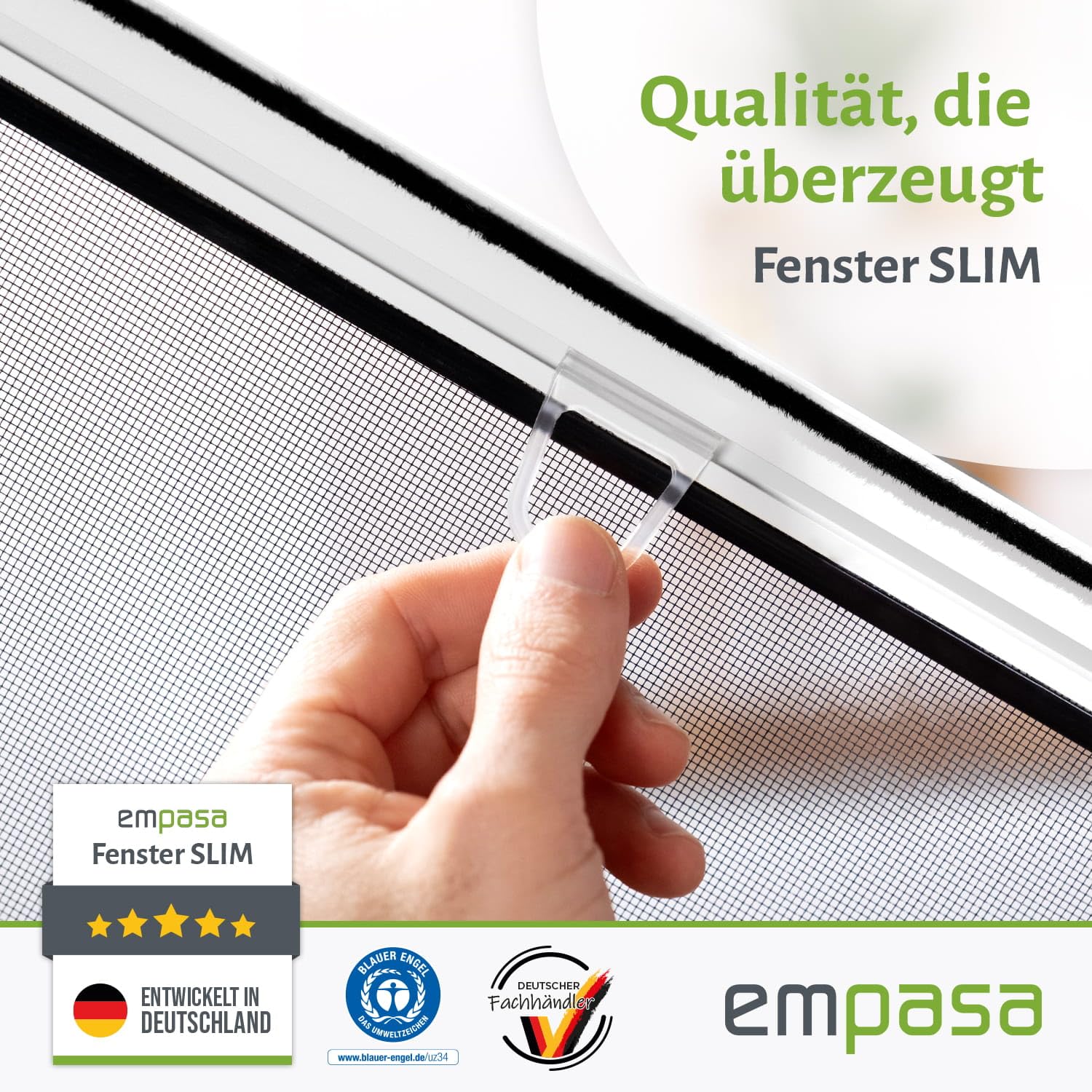 empasa Insektenschutz Fliegengitter Fenster SLIM, ultraflach, Aluminiumrahmen matte Optik, einfache Montage, Selbstbausatz, individuell kürzbar, Größe:100 x 120 cm, Farbe:Insektenschutz | weiß