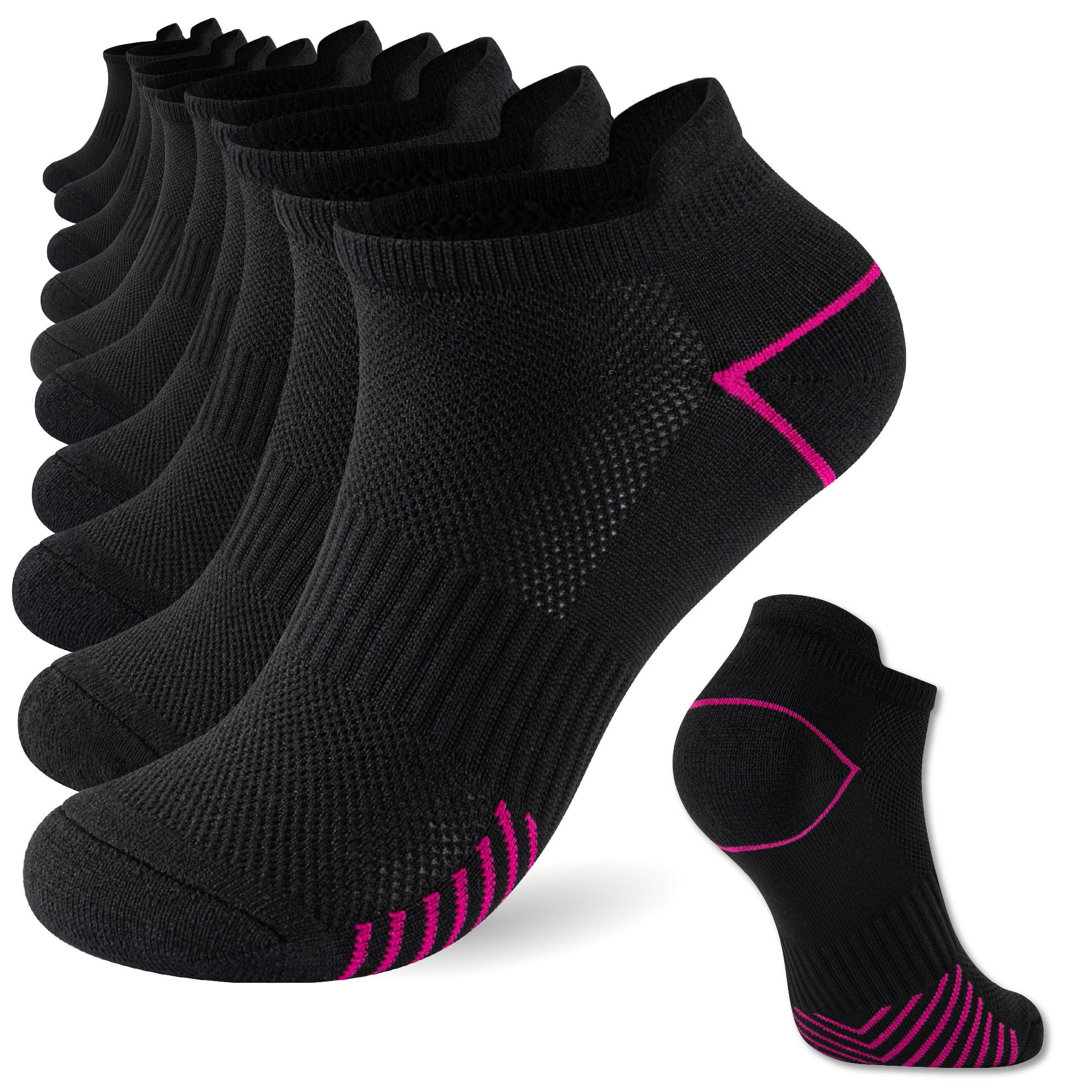 The Essentials Wardrobe Women's Black 10Pk Performance Trainer Liner Socks - Uk 4-8/Eu 37-42