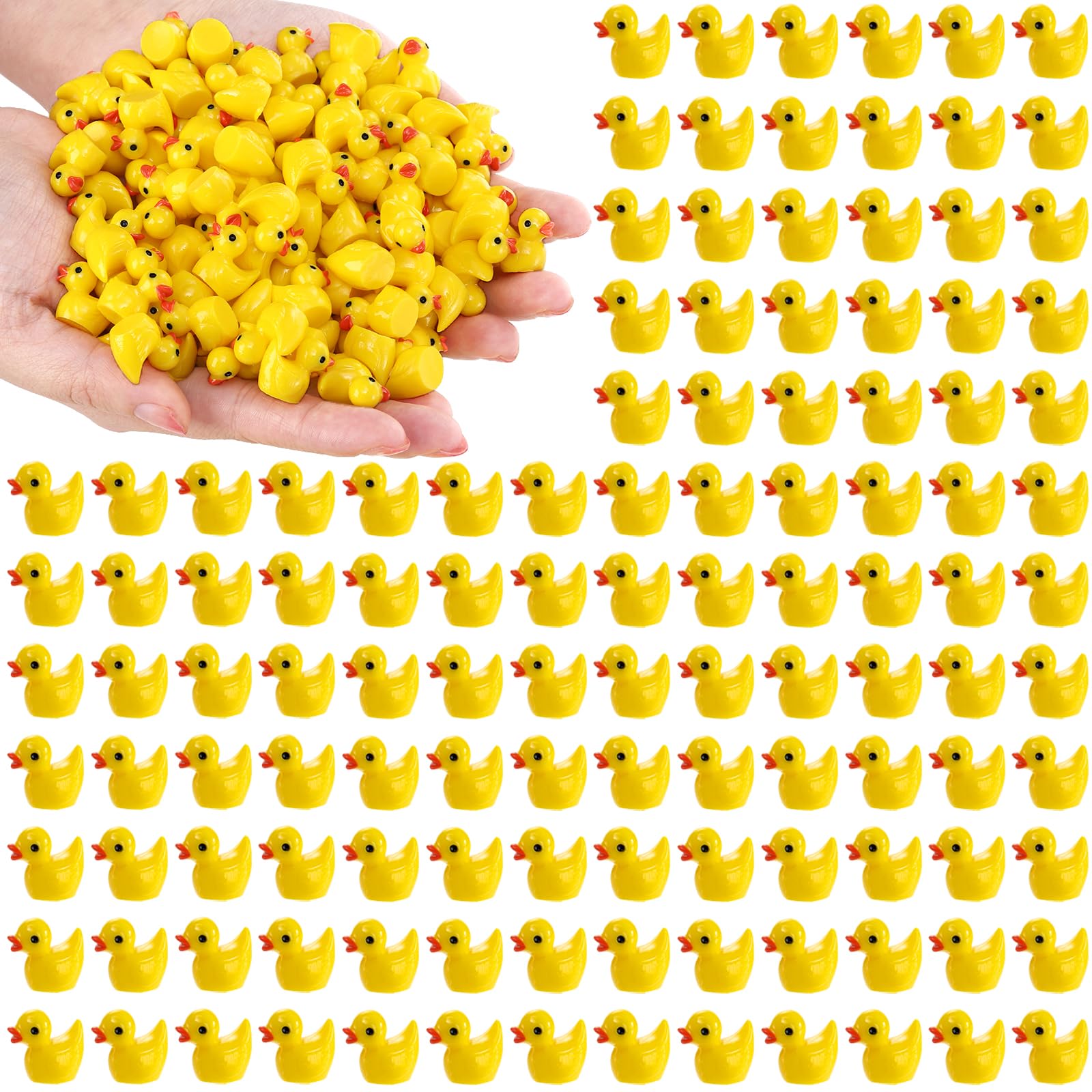 Goaste 300 Pieces Mini Resin Ducks, Tiny Yellow Duck Figurines, Cute Duck Miniatures Bulk for Cake Decoration, School Project Accessories, DIY Crafts, Fairy Garden Landscape Aquarium Decorations