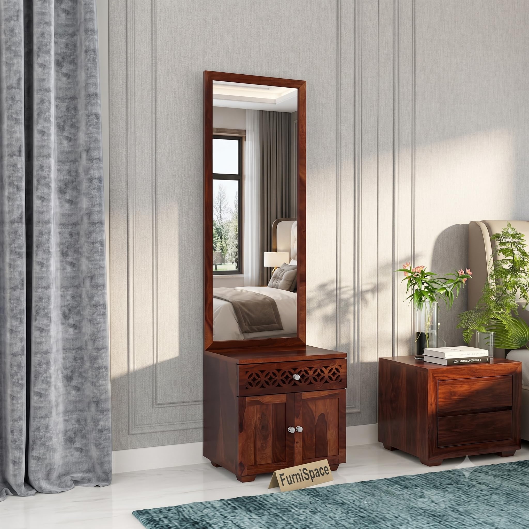 Sheesham Wood DressingTable with Mirror and Storage Premium Vanity Table Luxury Modern Dressing Table Design (Walnut 3)-image-28