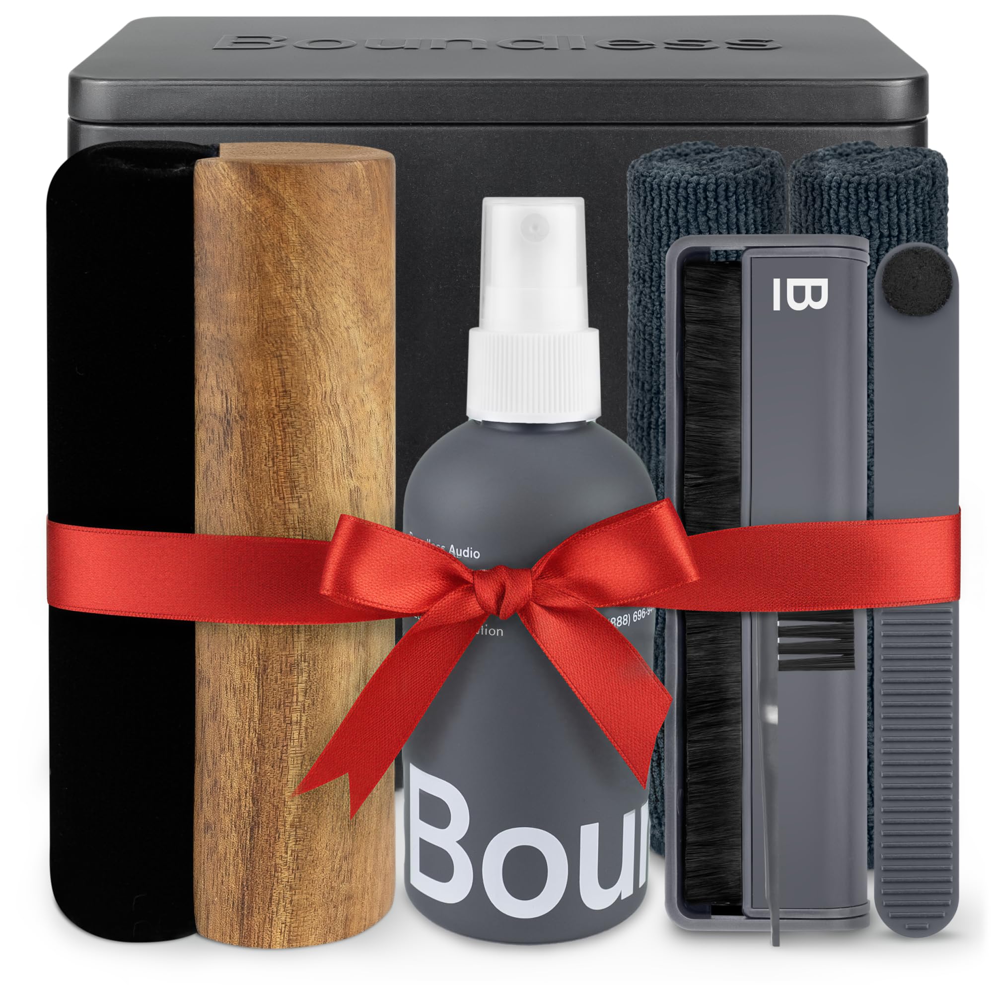 Boundless AudioVinyl Record Cleaning Kit - 8-in-1 Vinyl Cleaner Kit Includes Carbon Fiber & Velvet Record Brushes, Stylus Brush, Cleaning Solution, Microfiber Cloths & Metal Case