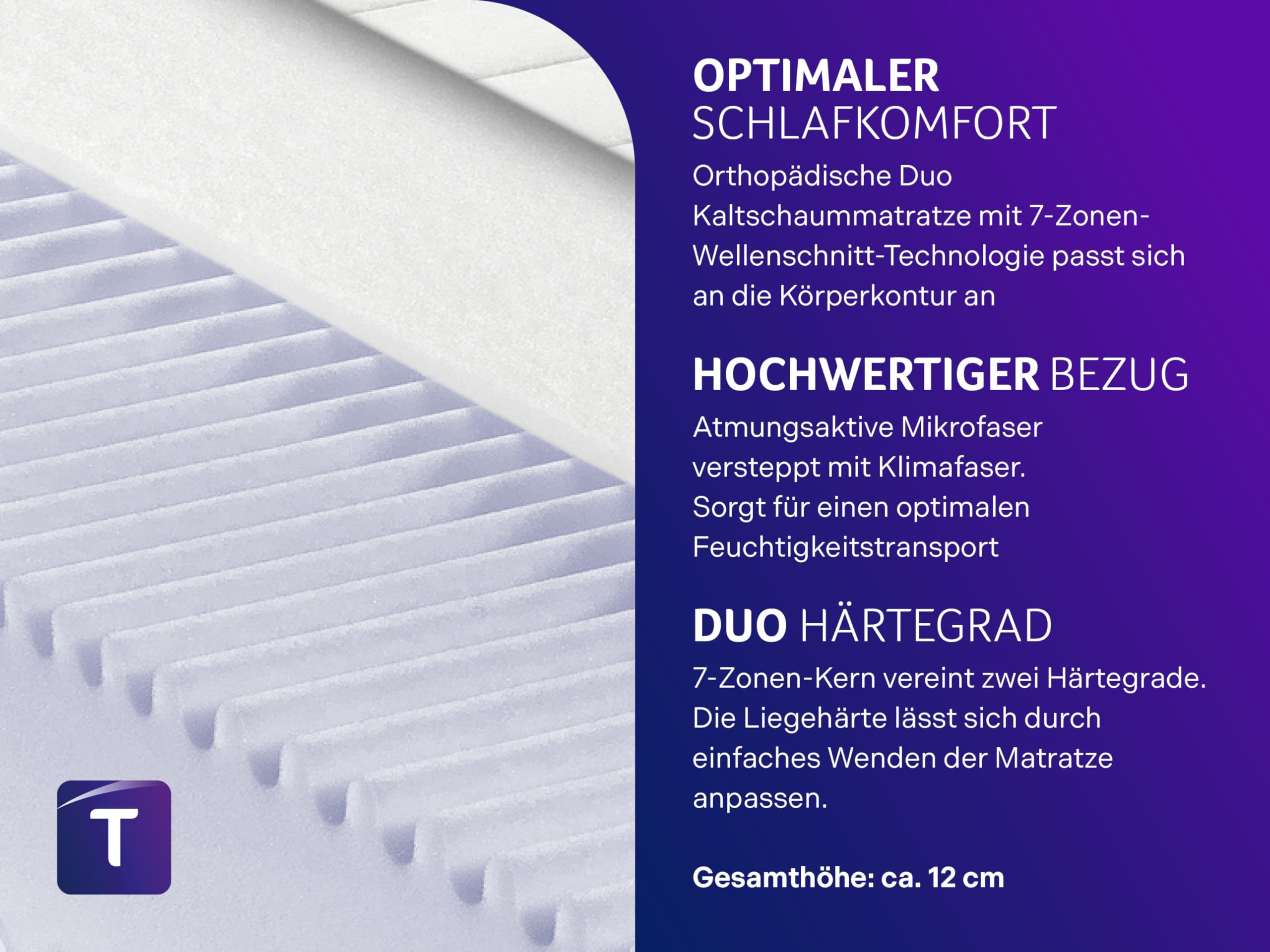 Traumnacht Basic 2 in 1 Duo Kaltschaummatratze orthopädisch 100x200 cm – Bild 3