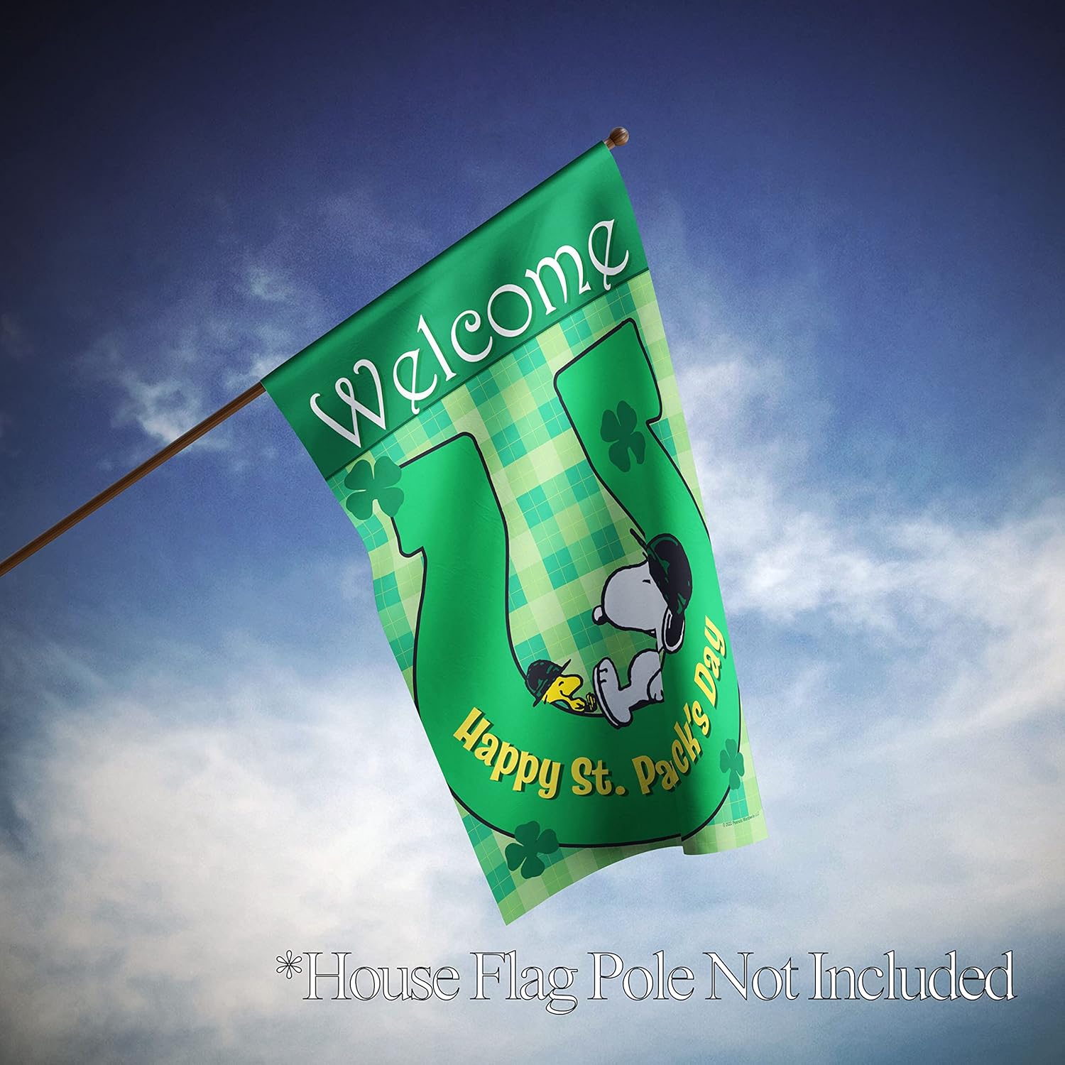 Flagology.com, PEANUTS®, PEANUTS® St. Patrick's Day Horseshoe Snoopy and Woodstock – House Flag 28" x 40", Officially Licensed PEANUTS®, St. Patrick's Day