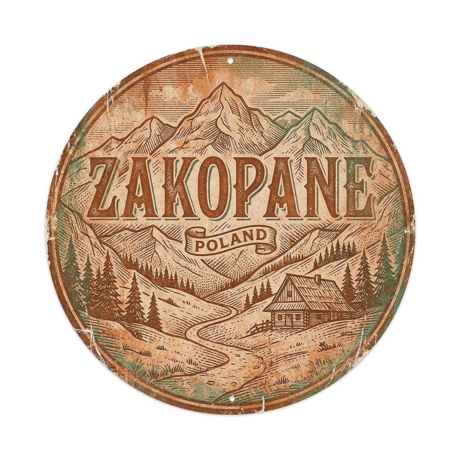 Retro Travel Poland Zakopane Vintage Metal Tin Sign Plaque Wall Decor for Cafe, Club Bar, Office, Garden Metal Poster 8x8Inch