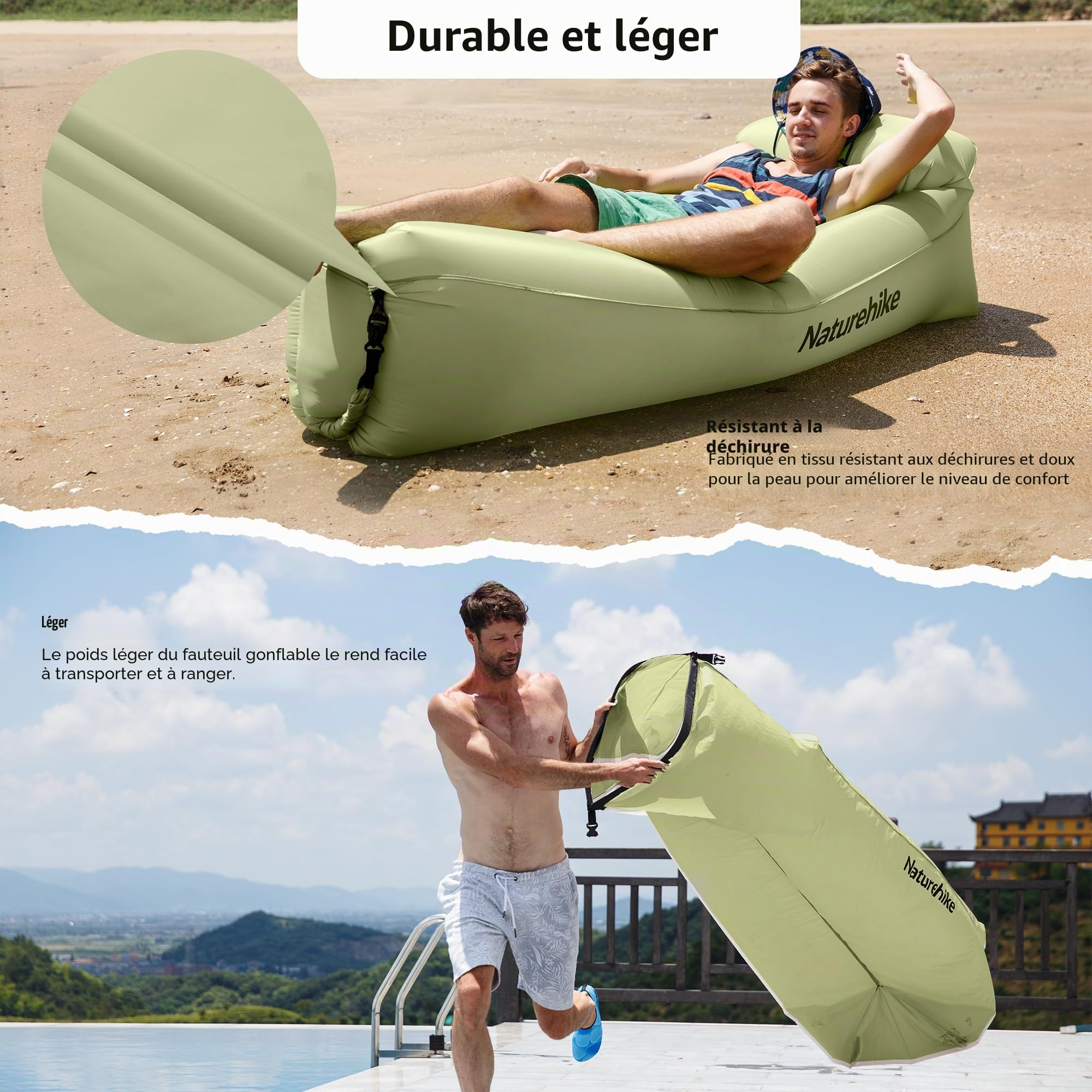 Naturehike Air Lounger Canapé Air étanche avec Paquet Portable, canapé Gonflable pour Voyage, Camping, Piscine et fête de Plage (Vert Avocat)