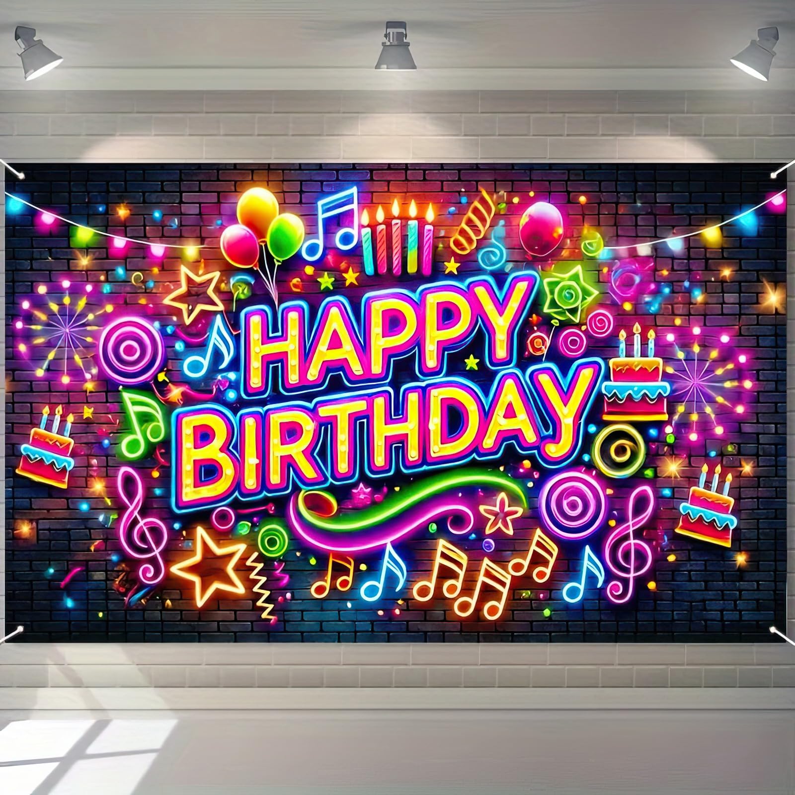 HOMETITUTE Neon Birthday Party Banner 71x43 Inch Decoration for Photography Background Happy Birthday Party Backdrop