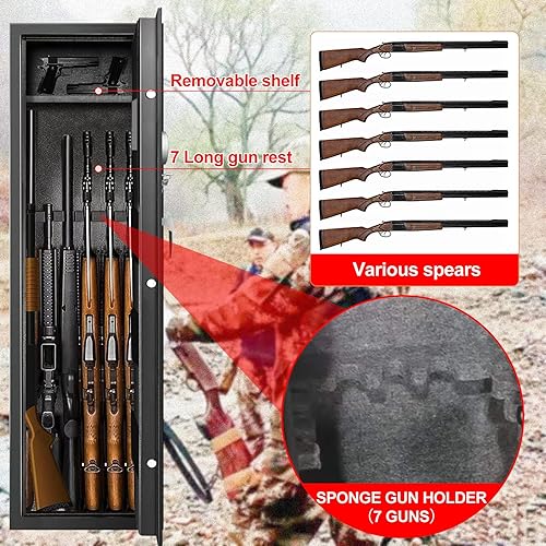 Miniatura 7 de 7-8 cajas fuertes biométricas extra grandes para rifle y pistolas caseras, resistentes antirrobo para rifles y escopetas con estante ajustable para