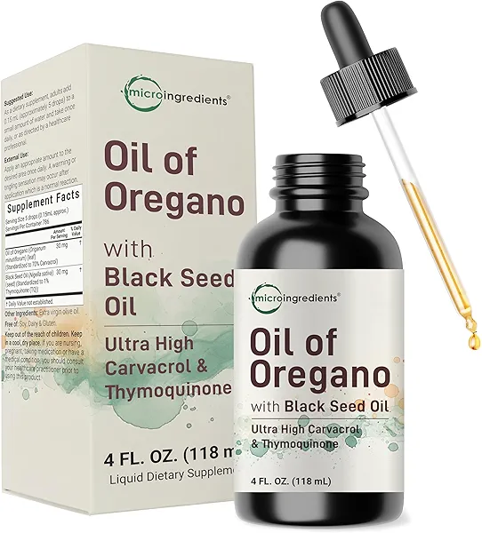 Oil of Oregano with Black Seed Oil, 4 fl oz | 2-in-1 Dropper | High Potency Liquid Drops with Carvacrol & Thymoquinone | Immune Support | Natural Herbal Supplement | Vegan, Plant Based, Non-GMO