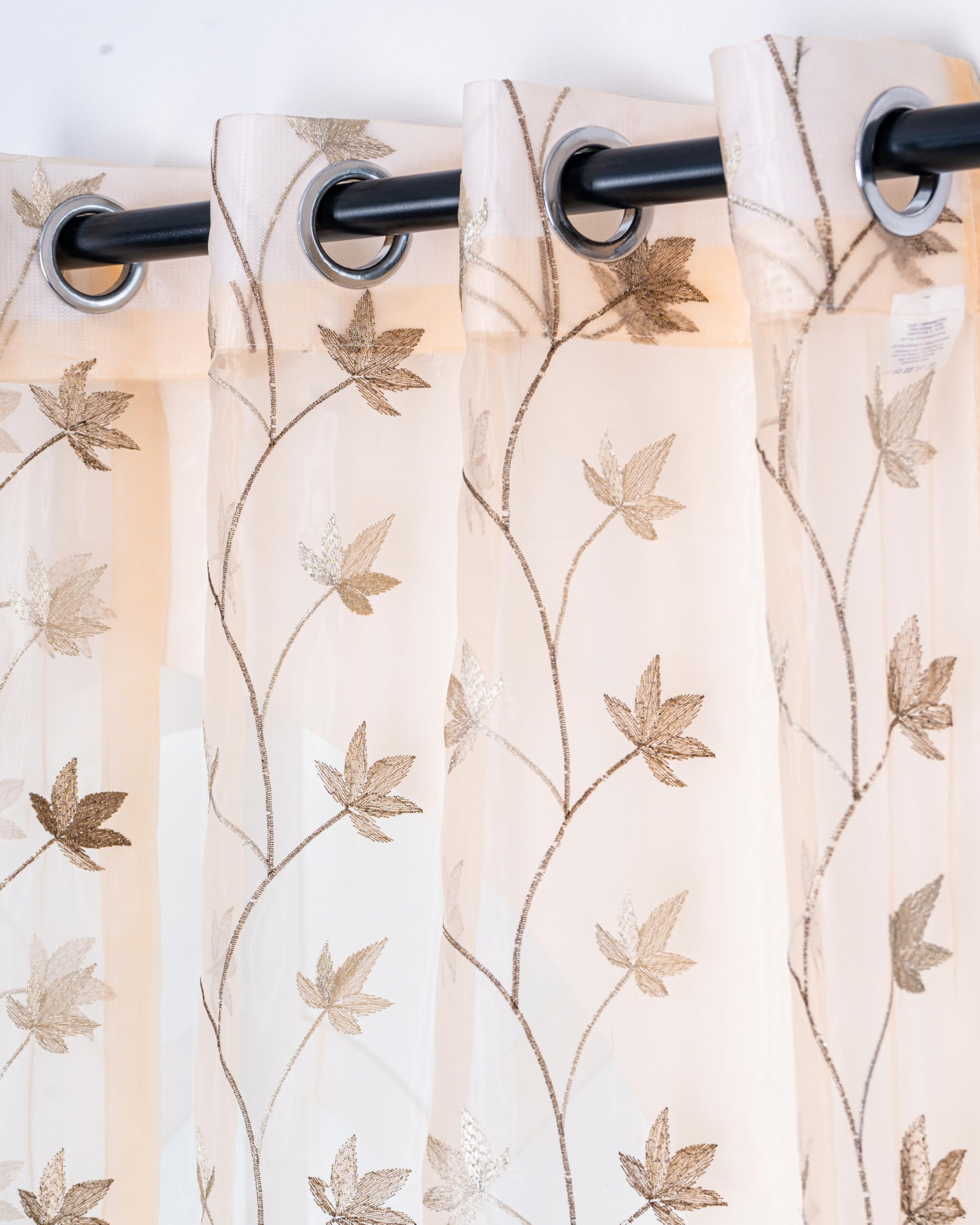 (7 Ft Sheer Tissue with Embroidery Flower Design | Grommet Curtains Window Long Curtain | Window (Brown) | for Home | (Pack of 1) | 213 L X 121 W-image-2