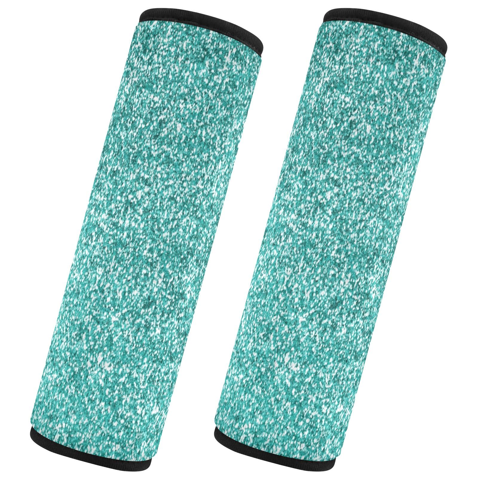 senya Glittery Teal Turquoise 2 Pack Soft Auto Seat Belt Cover Seatbelt Shoulder Pad for More Comfortable Driving, 10 x 7.7 inch