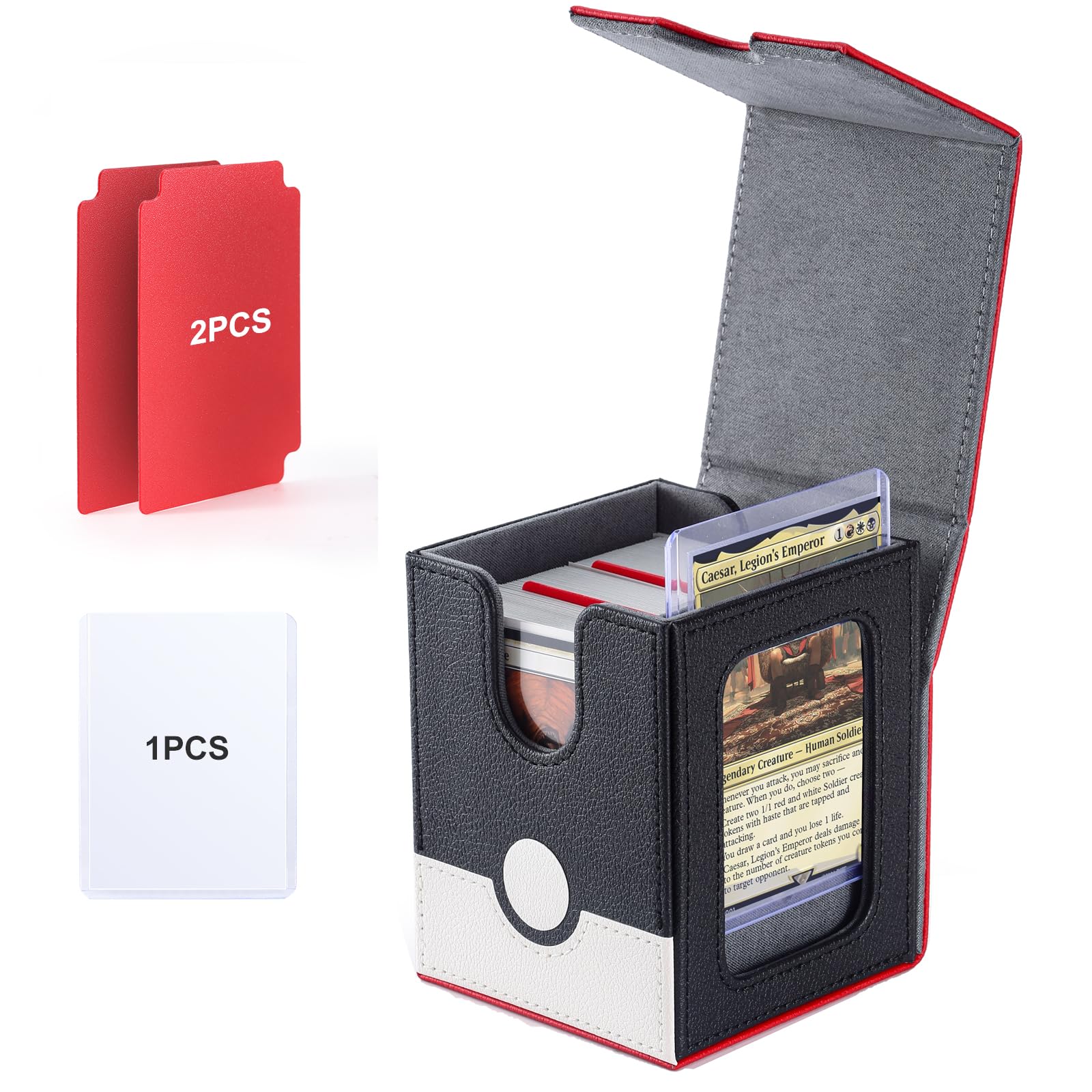 Stepane Collectible Trading Card Storage, Magnetic Card Deck Box, Magic Card Storage Box, MTG Deck Box with One Window (Red/White/Black)