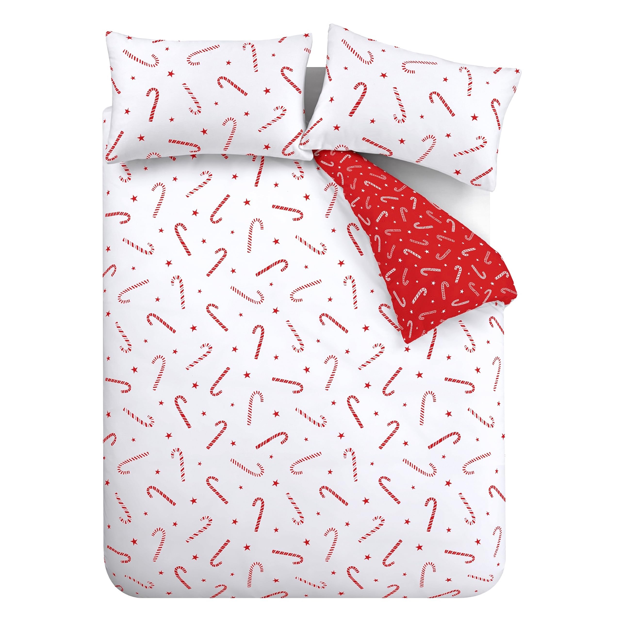 Catherine Lansfield Vintage Kerst Kerstman Omkeerbare King Dekbedovertrek Set met Kussensloop Roze