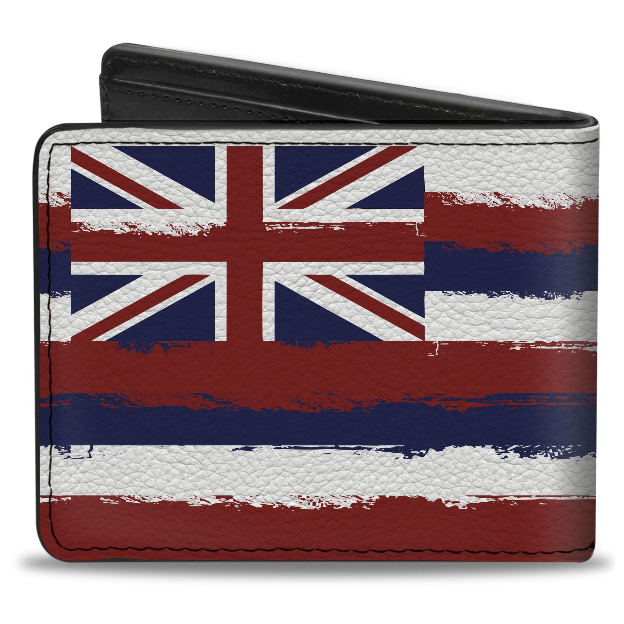 Buckle-Down Men's Wallet, Bifold, Hawaii Flags Weathered Blue Red White, Vegan Leather, Multi, 4.0