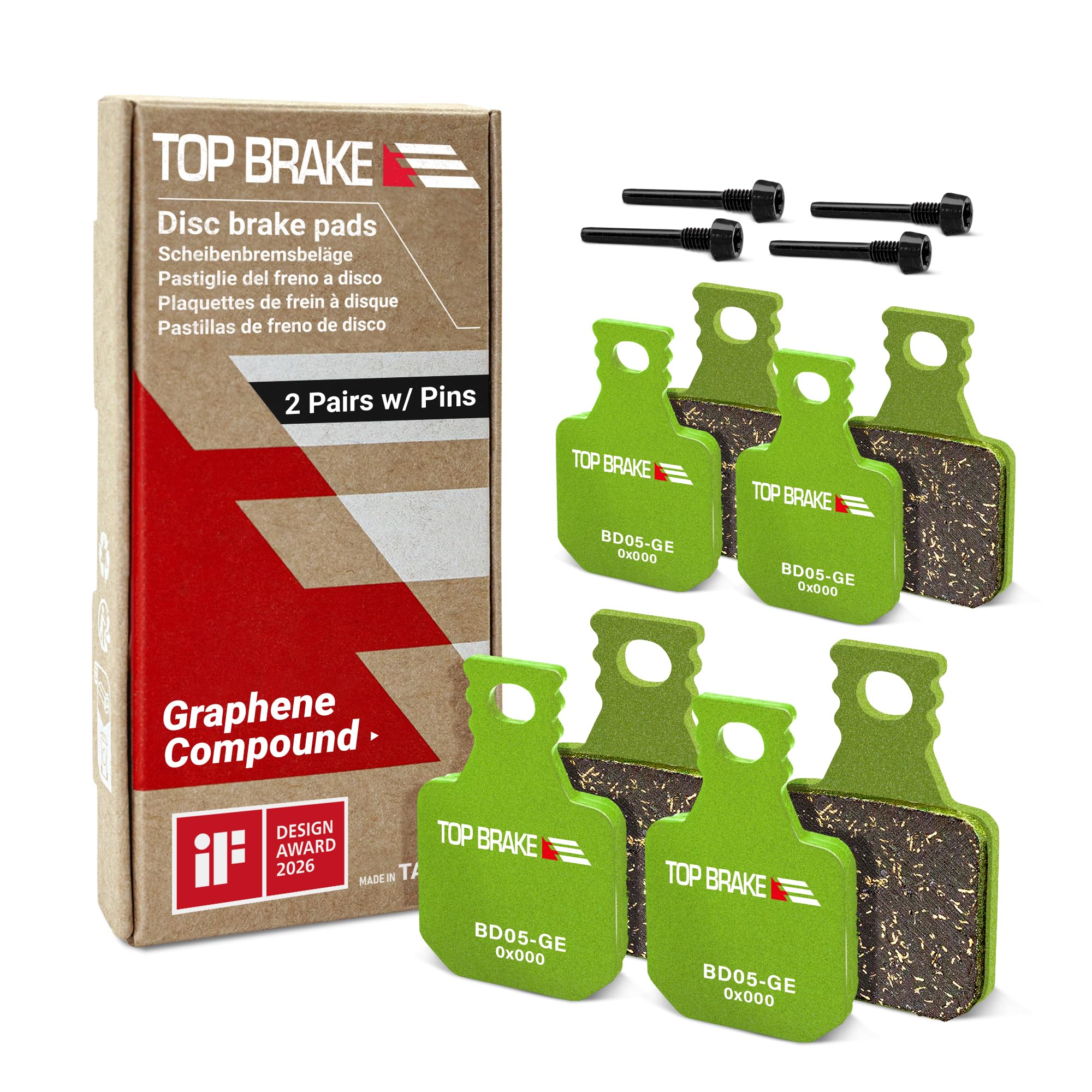 TOP BRAKE Disc Bike Brake Pads Compatible with MAGURA MT5 MT5e MT7 MT7 PRO MT Thirty | Graphene Compound, Long-Lasting, Quiet & Smooth | ebike, MTB, eMTB, Downhill, Enduro | Green (2 Pairs)