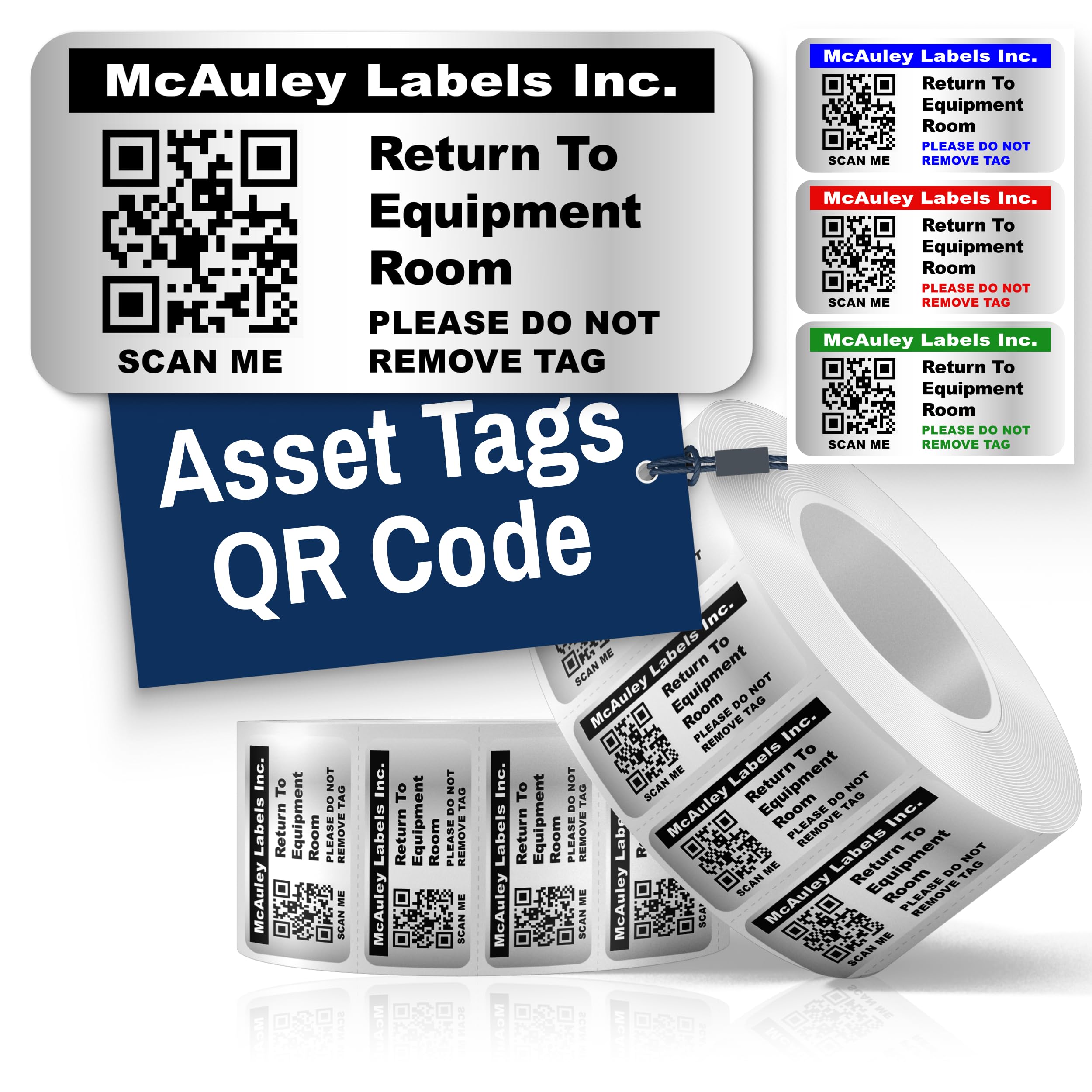 McAuley Labels Custom QR Code Stickers - Numbered, Permanent, Adhesive Asset Tags for Equipment - Metalized Silver Polyester - 1.5x0.75 Inches