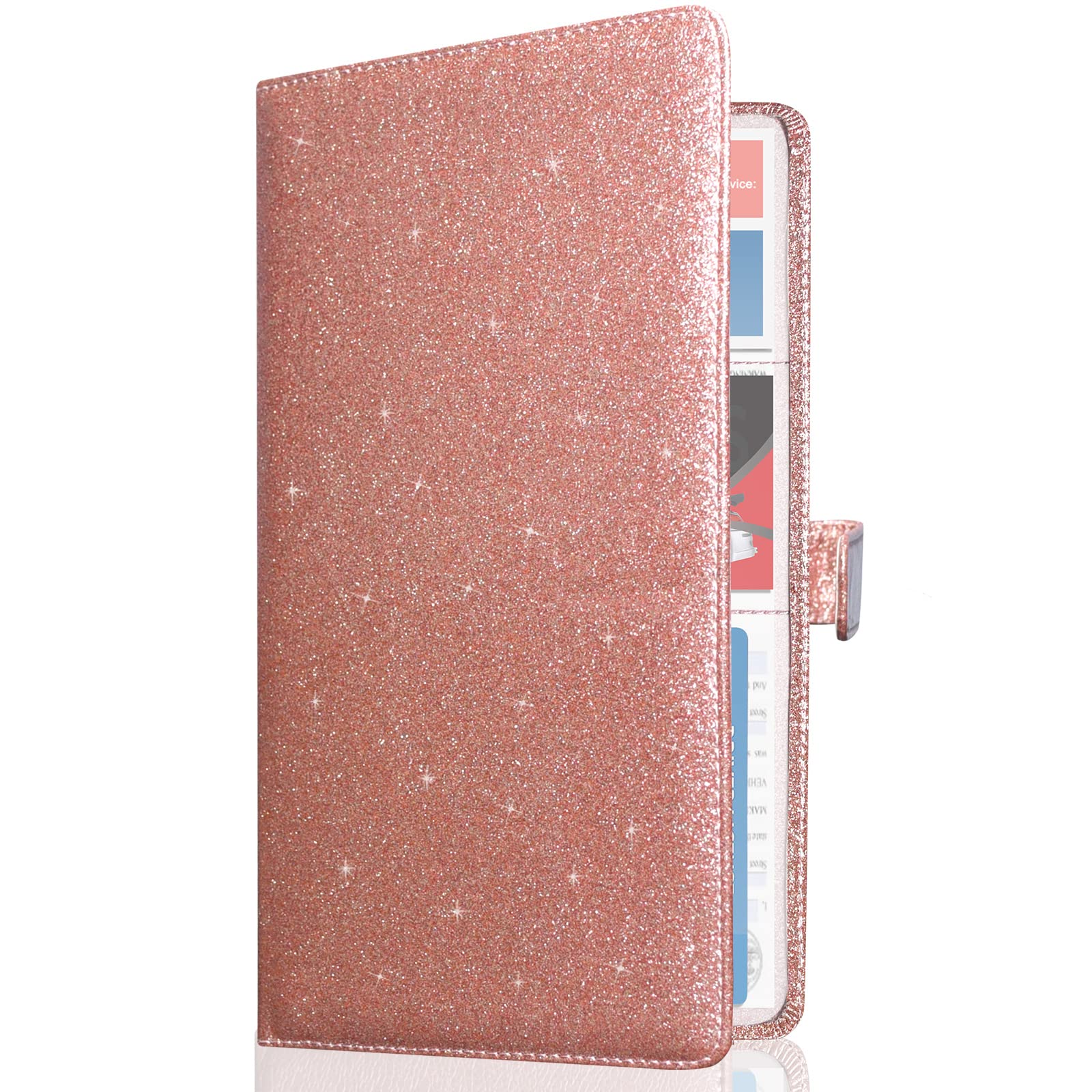 Caweet Car Registration and Insurance Holder Vehicle Glove Box Organizer Leather Car Document Holder for Driver's License, ID, Key Information Cards with Magnetic Closure, Glitter Rose Gold, Glitter Rose Gold-1, Car Registration and Insurance Holder