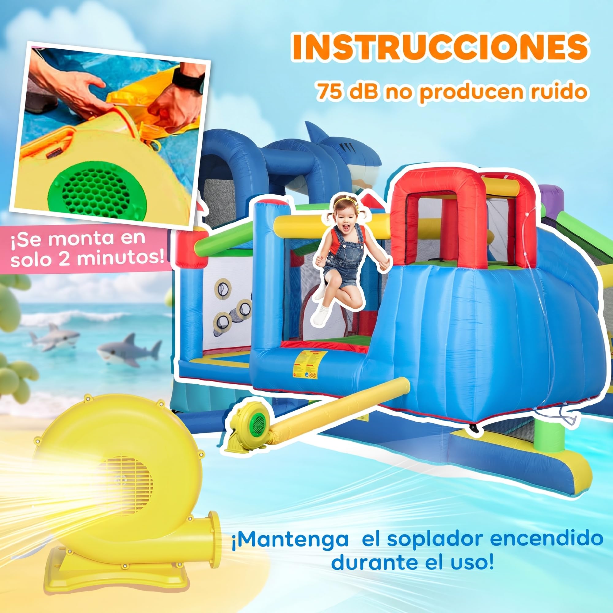 Outsunny Castillo Hinchable para Niños Castillo Inflable Infantil con Tobogán Cama de Salto Piscina Muro de Escalada Inflador y Bolsa de Transporte 390x300x197 cm Multicolor