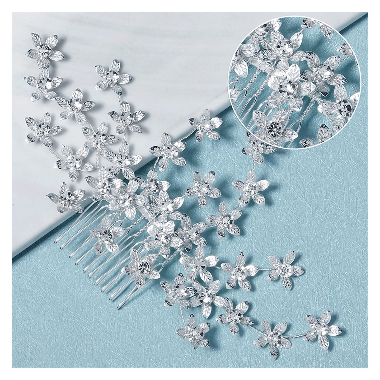 Capelli fioriti con Diamante Pettine Crystal Flower Lady Belierry Fare di Nozze Parti for Capelli Rhinestones Pettine (Metal Color : Silver)