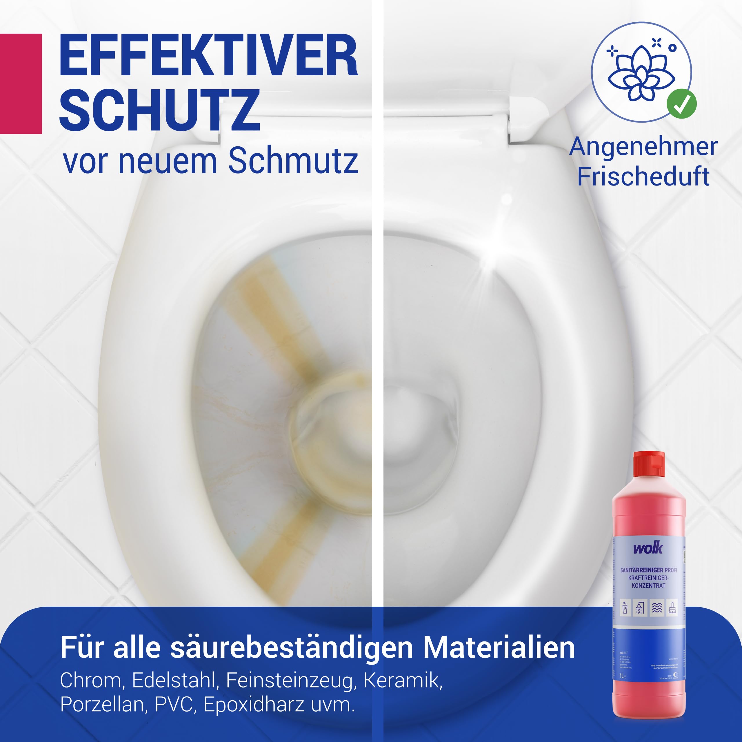 wolk 10x 1 L Sanitärreiniger Profi Extra Stark - Bad & WC Reiniger | Kalkentferner extra stark gegen Urinstein - Duschreiniger, Kalklöser & Fliesenreiniger Bad für Dusche & Toilette