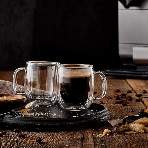 Safdie Co Juego de 2 tazas aisladas capuchino taza de café de cristal 27fl oz transparente