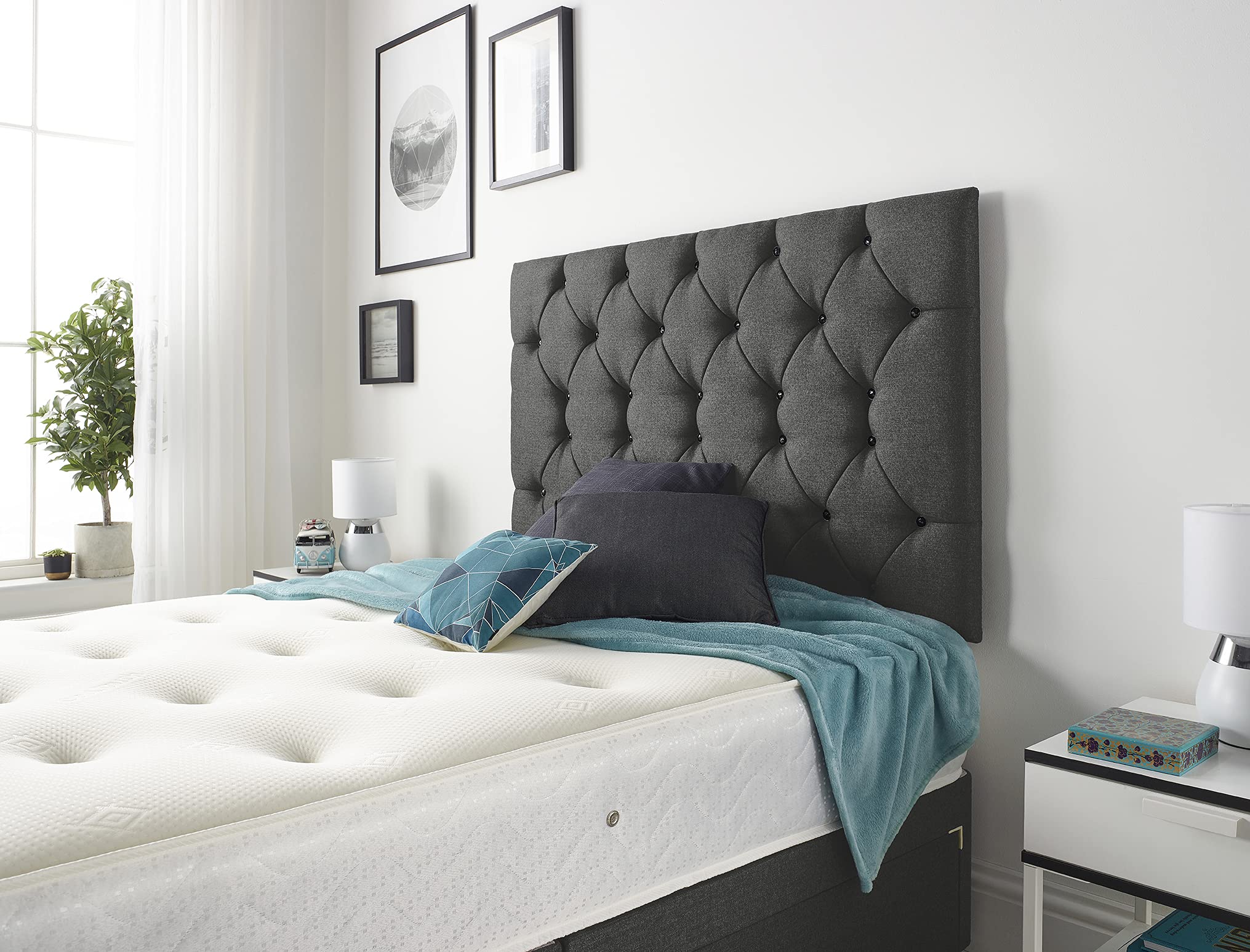 Bed Centre Premier 32 Inch or 54 Inch Headboard Available in Different Fabrics and Colours - 3FT,4FT,4FT6,5FT,6FT (4FT6 Double, 32 Inch High With Struts, Tweed Charcoal)