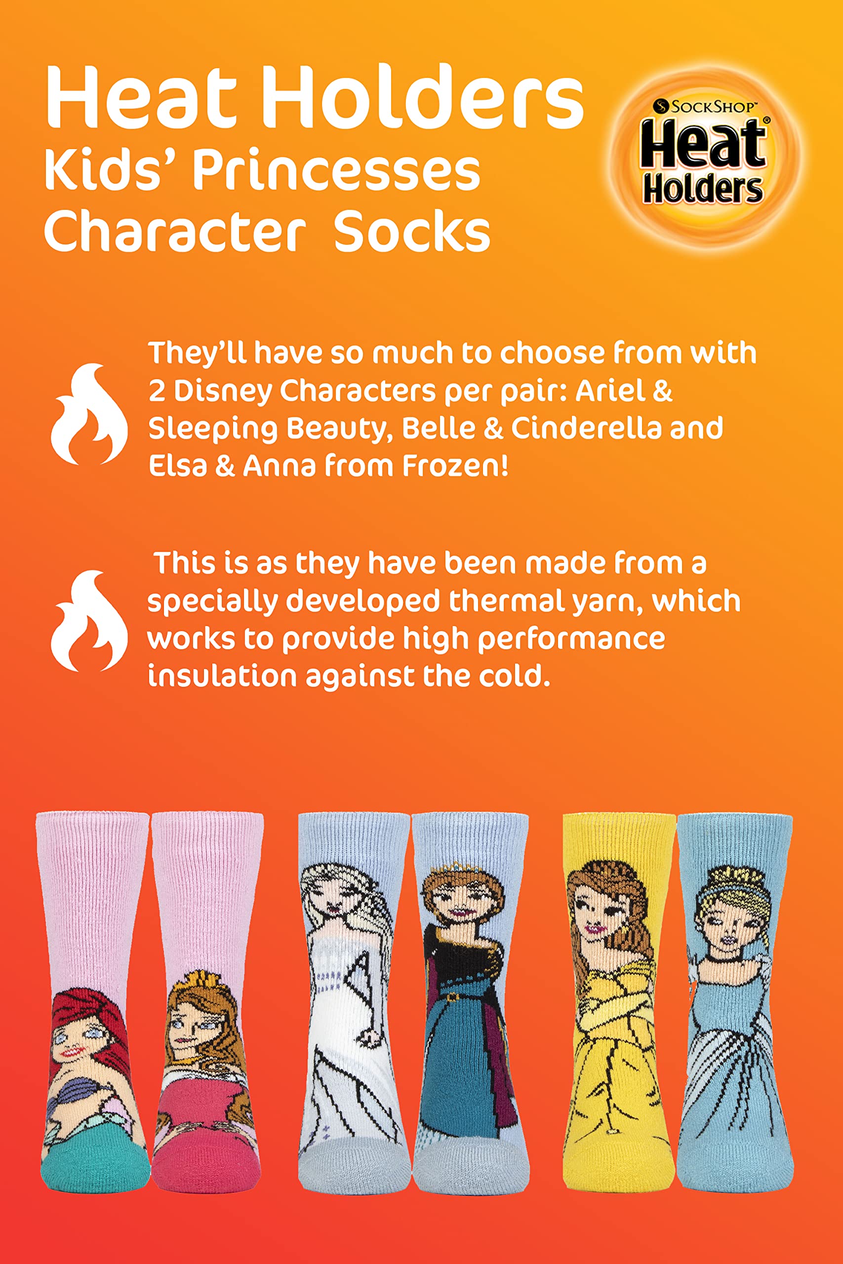 Heat Holders Lite - Calcetines de princesa Disney para niñas | Cenicienta Ariel Frozen Belle