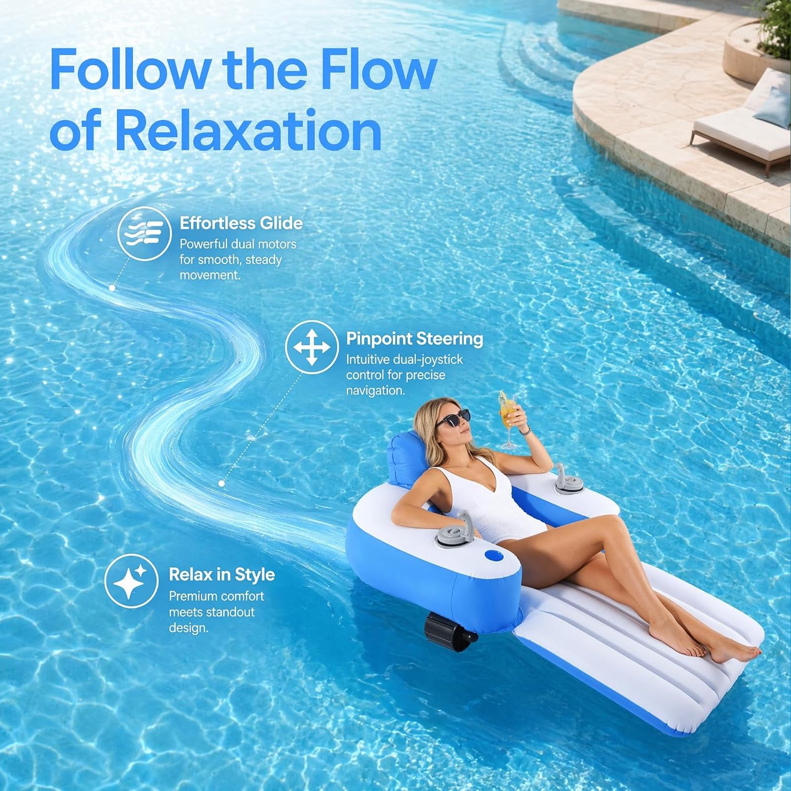 Silla Flotante Hinchable con Hélice Eléctrica, Silla De Piscina con Flotador Eléctrico, Asiento Flotante Portátil para Relajarse En El Lago, La Piscina Y La Playa