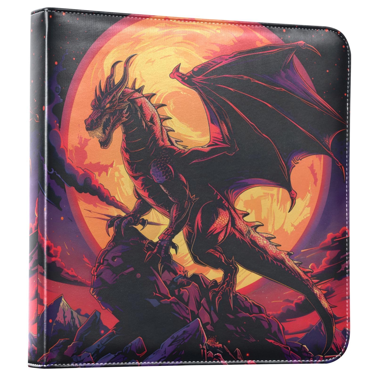 JIPONI Chromatic Red Dragon Large Photo Album, DIY Leather Cover Scrapbook Albums for 4x6 5x7 6x8 Pictures, Self Adhesive Memory Book for Wedding, Baby, Family