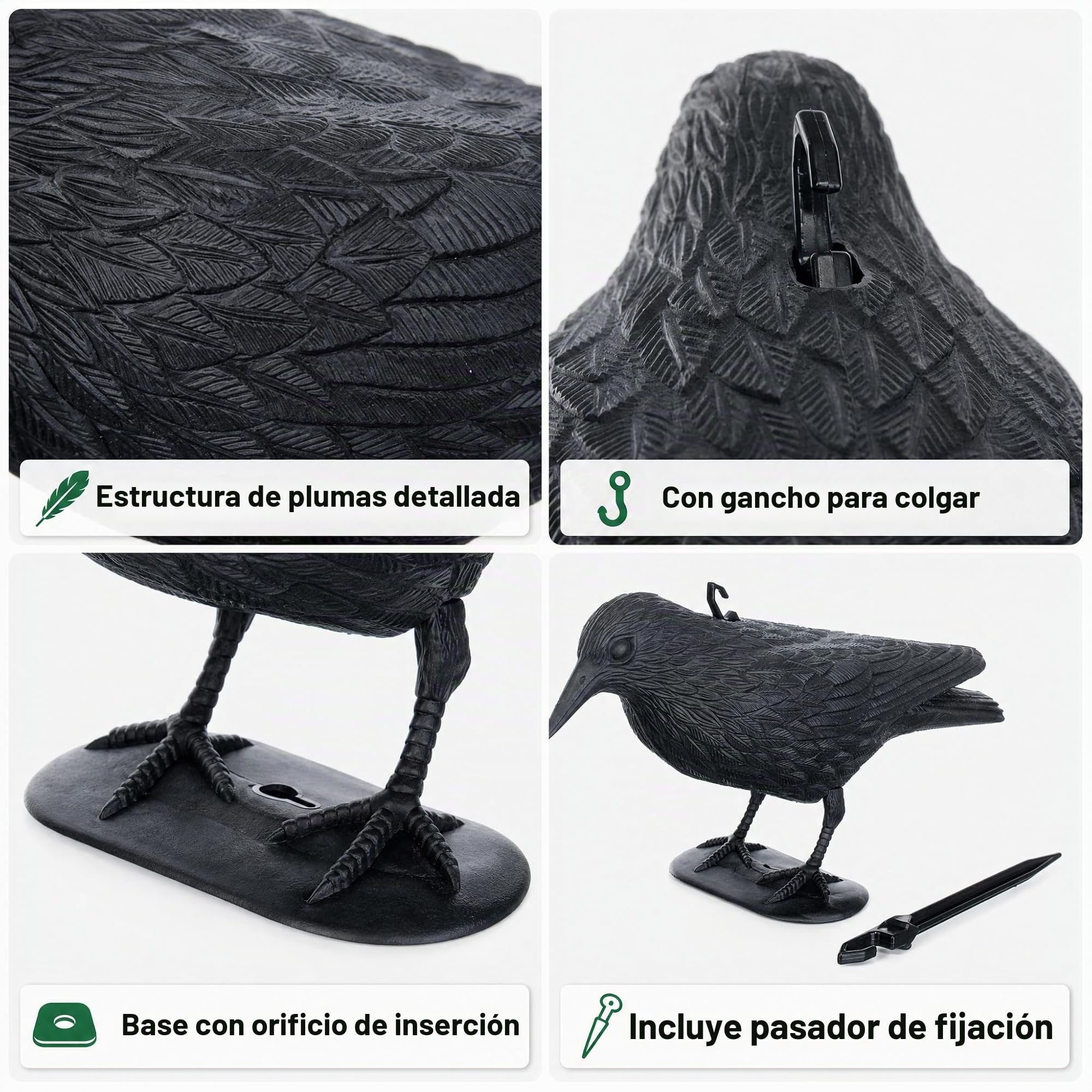 Brandsseller Cuervo Negro de Plástico 36 x 20 cm Ahuyentador de Palomas Disuasor de Aves pequeñas y Palomas Espanta Animales - Juego de 3