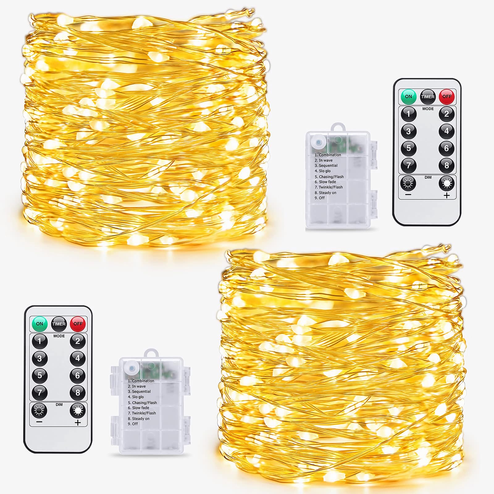 2 Pack Fairy Lights Battery Operated, 132Ft 400 LED Fairy Lights Outdoor with Remote, 8 Modes Twinkle String Lights for Bedroom Centerpiece Patio Tree Outdoor Decor-03 (Warm White)