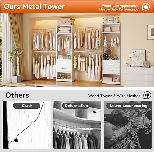 Miniatura 6 de Sistema de armario de metal, sistema de organizador de armario personalizado de 4 pies a 8 pies con 5 varillas colgantes expandibles y torre de