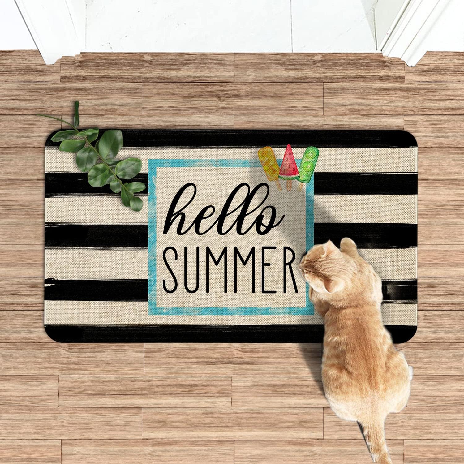 Roszwtit Summer Door Mat 30 X 17 Inch Hello Summer Doormat Indoor Outdoor Entrance Floor Mat Non Slip Summer Decor Rubber Welcome Mats