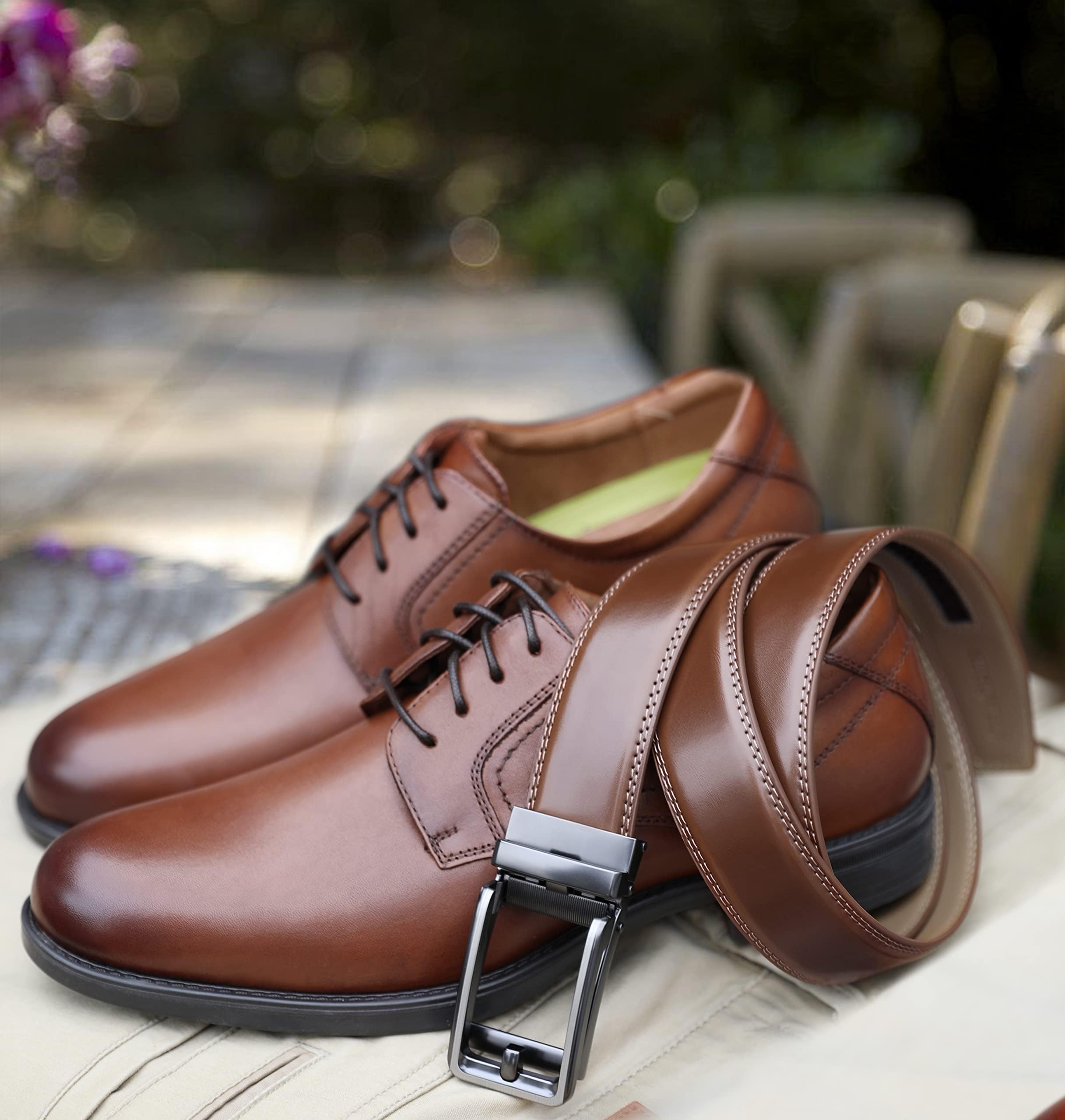 CHAOREN Cintura Uomo, Cintura Uomo Pelle Cricchetto Automatica Fibbia 35mm, Trim Regolabile per Adattars