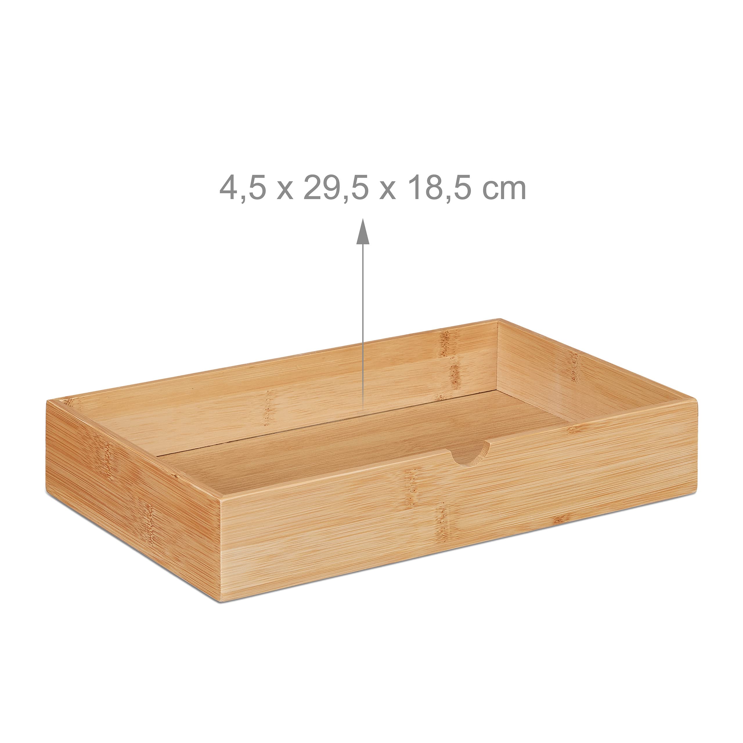 Relaxdays Skrzynka z szufladami, bambus i MDF, mini komoda 2 szuflady, wys. x szer. x gł.: 14 x 33 x 21 cm, organizer na biurko, biały/naturalny, 10039329