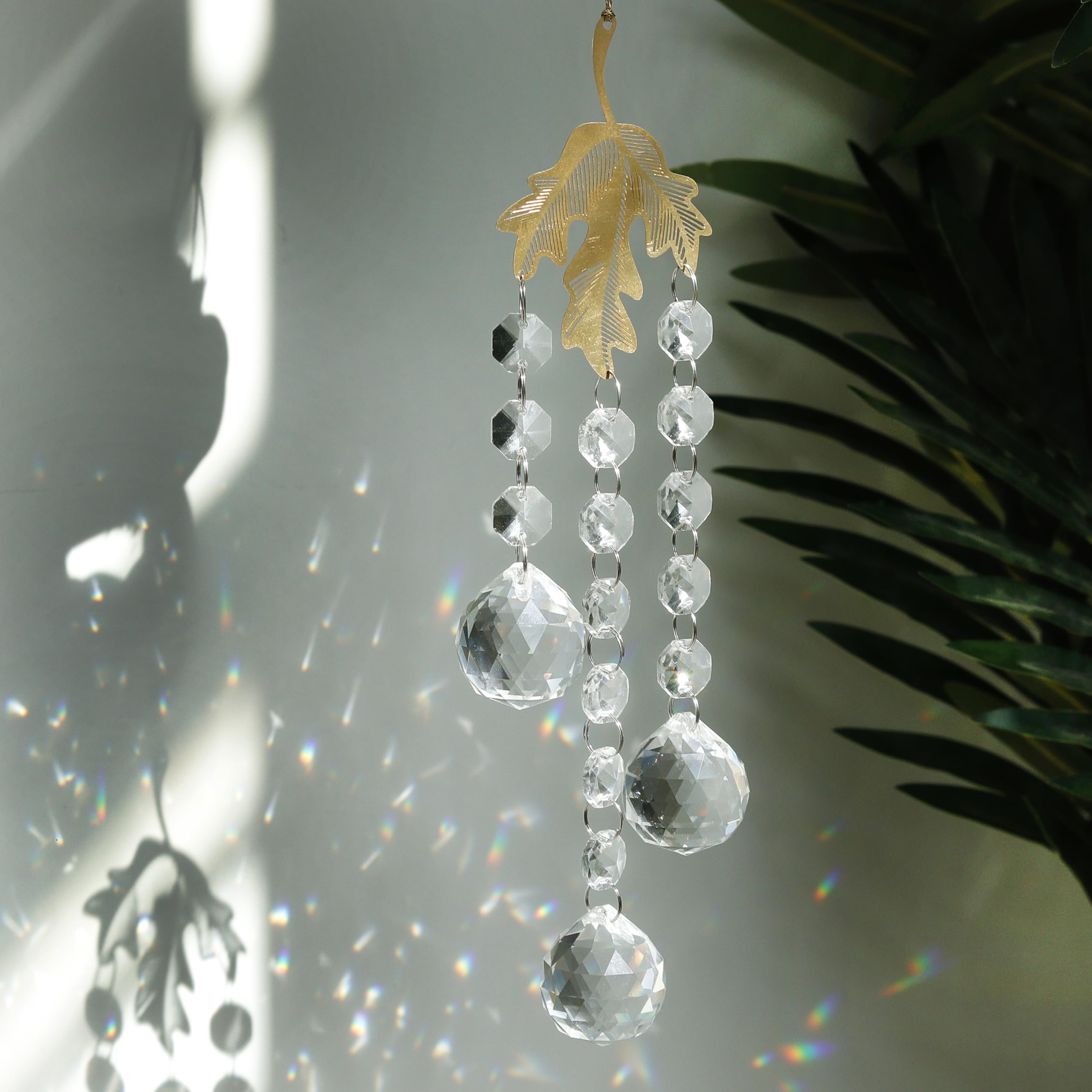 Indian-Shelf Crystal Suncatcher for Windows Hanging Indoor Outdoor Christmas Ornaments Sunlight Catcher Clear Prism Crystal Wind Chimes Glass Rainbow Maker Garden Decor Good Luck Charms for Kids Gifts