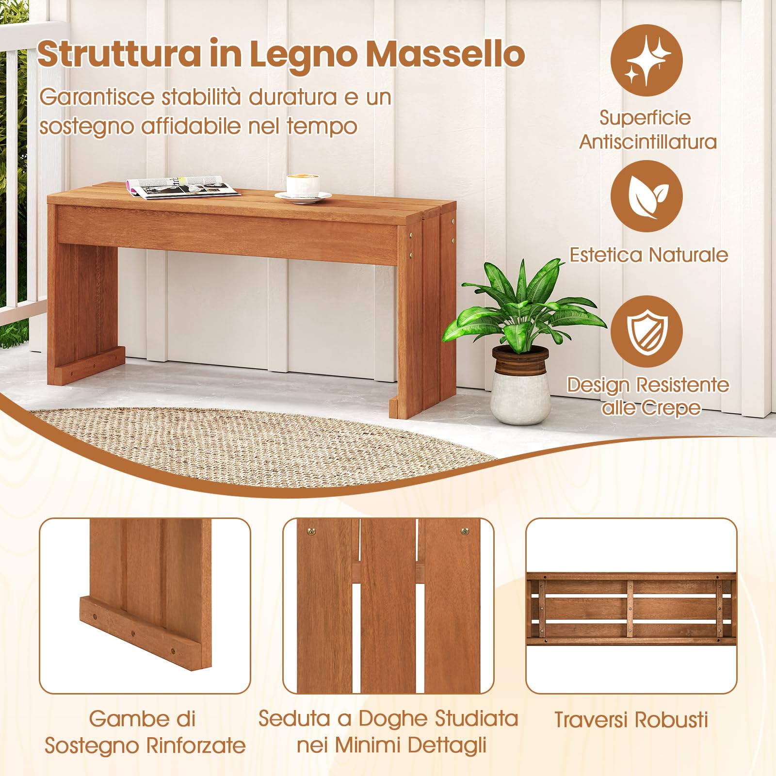 COSTWAY Panchina da Esterno in Legno Massello con Seduta a Doghe