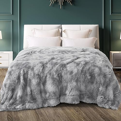 Miniatura 1 de Exclusivo Mezcla Manta de cama mullida de piel sintética, tamaño individual, manta reversible de forro polar sherpa, manta cálida de felpa mullida