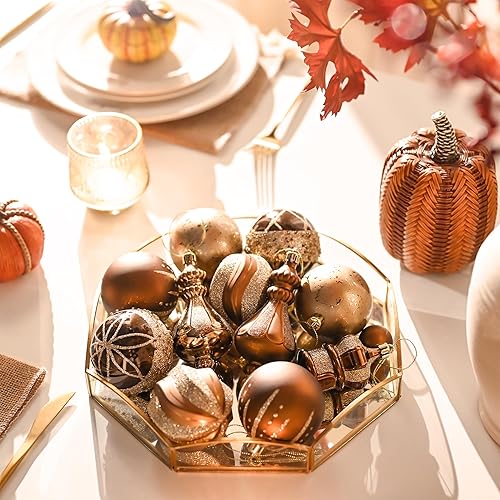 Miniatura 4 de Valery Madelyn Juego de adornos para árbol de Navidad, 70 quilates de cobre y oro inastillables, decoración de árbol de Navidad a granel, adornos