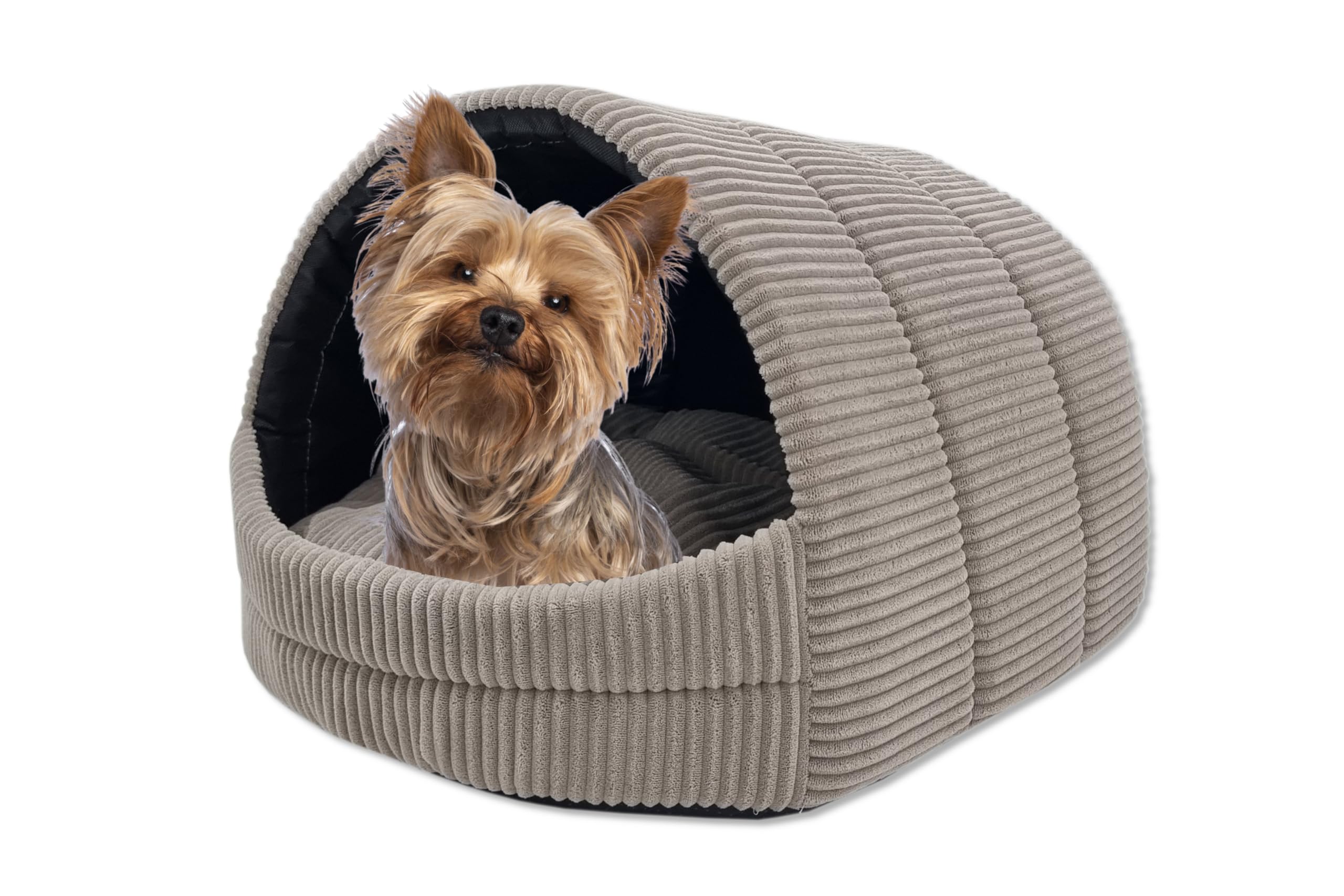 ODOLPLUSZ Caseta para perros, casa exclusiva para perros o gatos, 2 tamaños, cómoda y lavable (beige de pana, M)