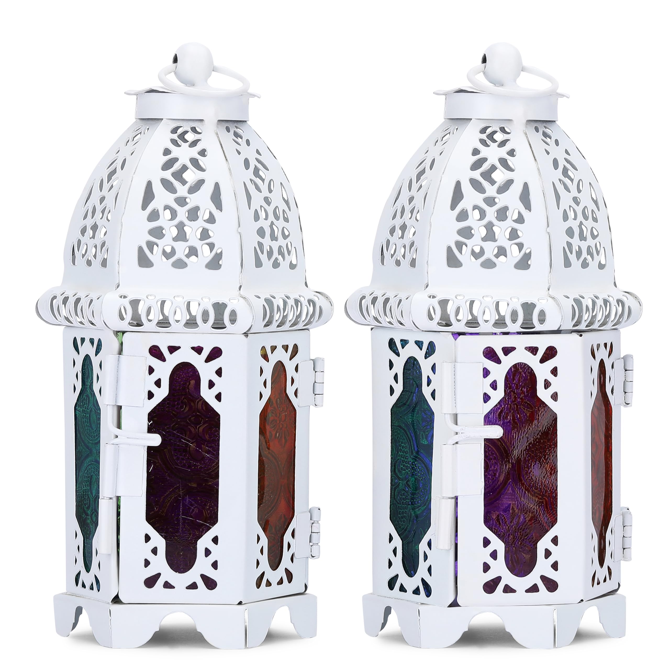 Ethniciti White Moroccan Tealight Candle Holder. 16Cm Indoor Outdoor Garden Hanging Turkish Lantern. Christmas Ramadan Wedding Housewarming Gift Parties Decoration - Pack Of 2