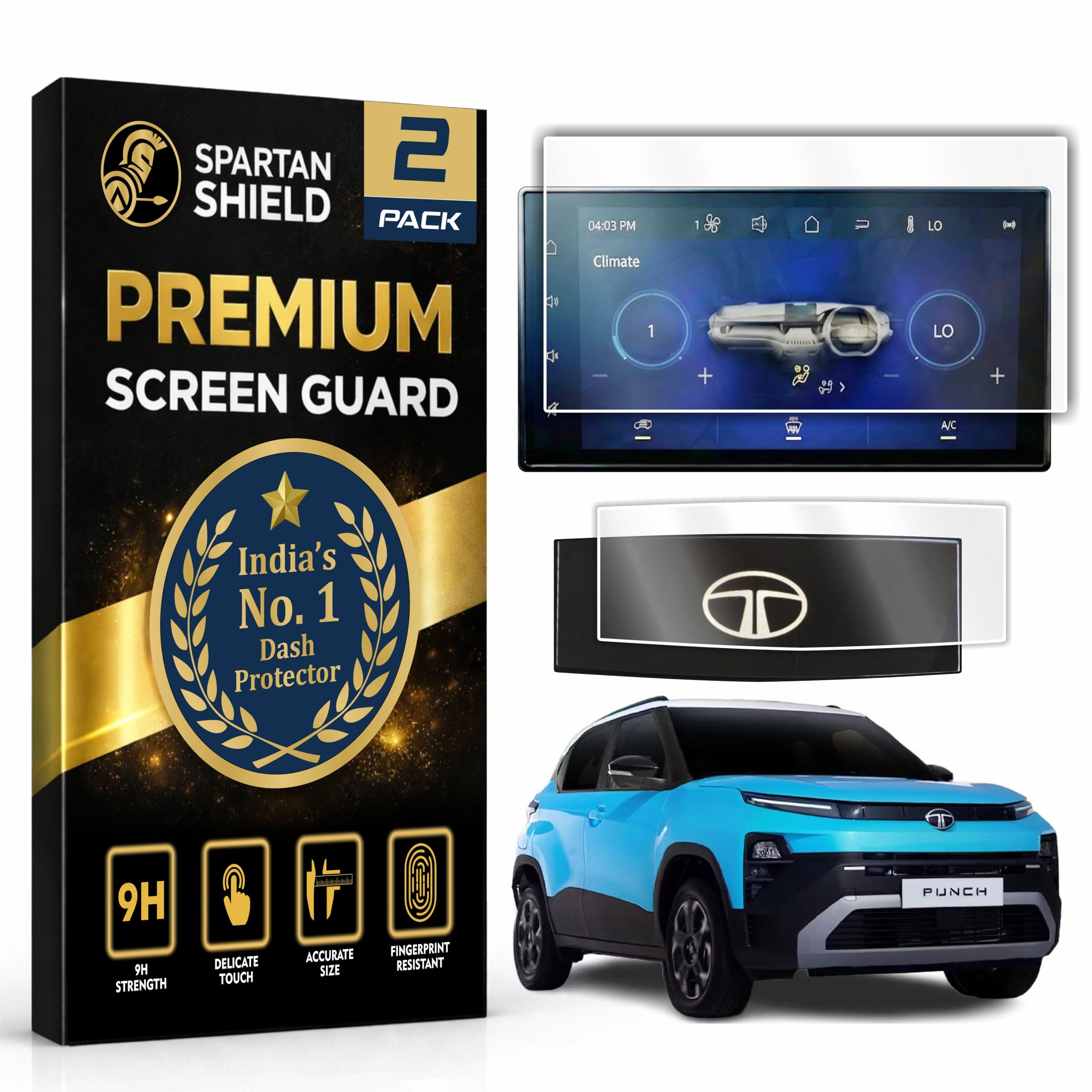 SCREEN GUARD For TATA PUNCH 2026 Facelift || Pure+ | Pure+S | Adventure | Adventure S || 8-INCH INFOTAINMENT TOUCHSCREEN + STEERING CLUSTER PANEL || Anti Scratch | Water Resistant | HD Clarity || Car Display Music System Protector | Latest TataPunch 9H Accessory 2026+ [Not Tempered Glass]