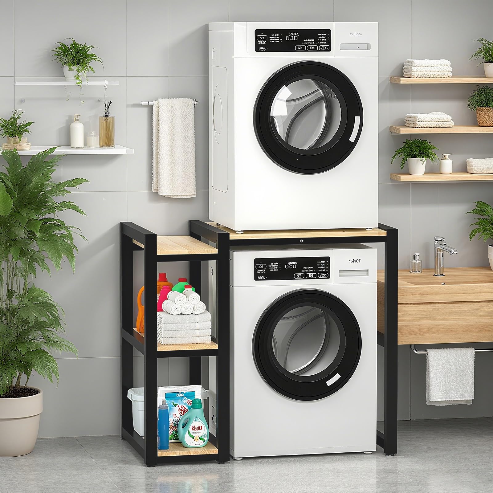 Waschmaschine Und Trockner Aufbewahrungsregal, Höhenverstellbar, Für Badezimmer Küche Balkon Waschküche (Black)