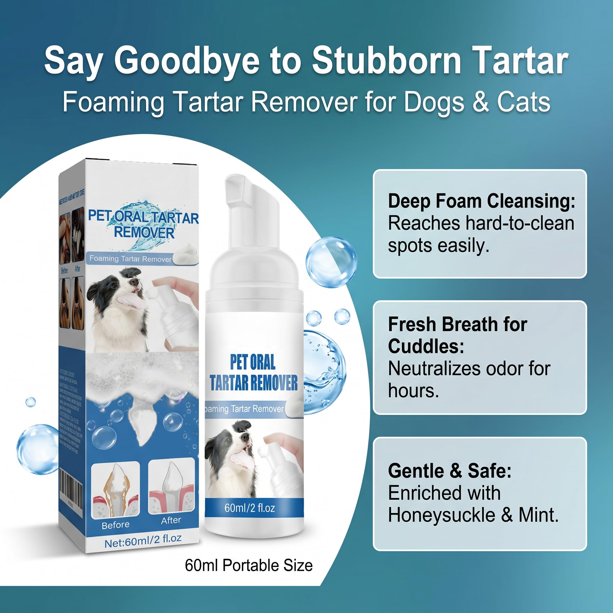 Pet Oral Tartar Remover Spray, Foaming Dental Care for Dogs and Cats, Daily Oral Cleaner for Fresh Breath (1pcs)