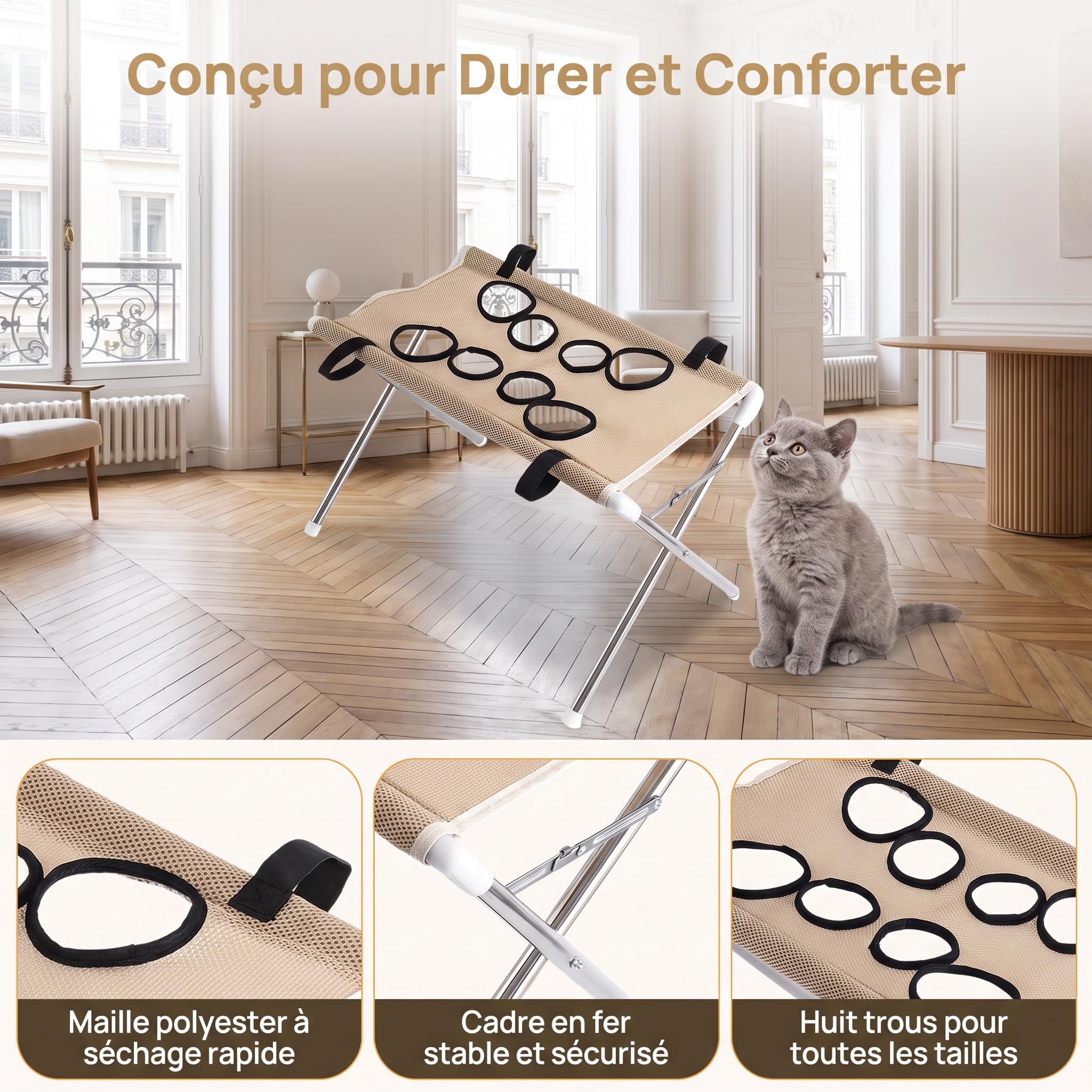 Hamac de toilettage pour animaux de compagnie, hamac de toilettage pour chats avec cadre de support, accessoire pour la coupe des griffes, CafÉ