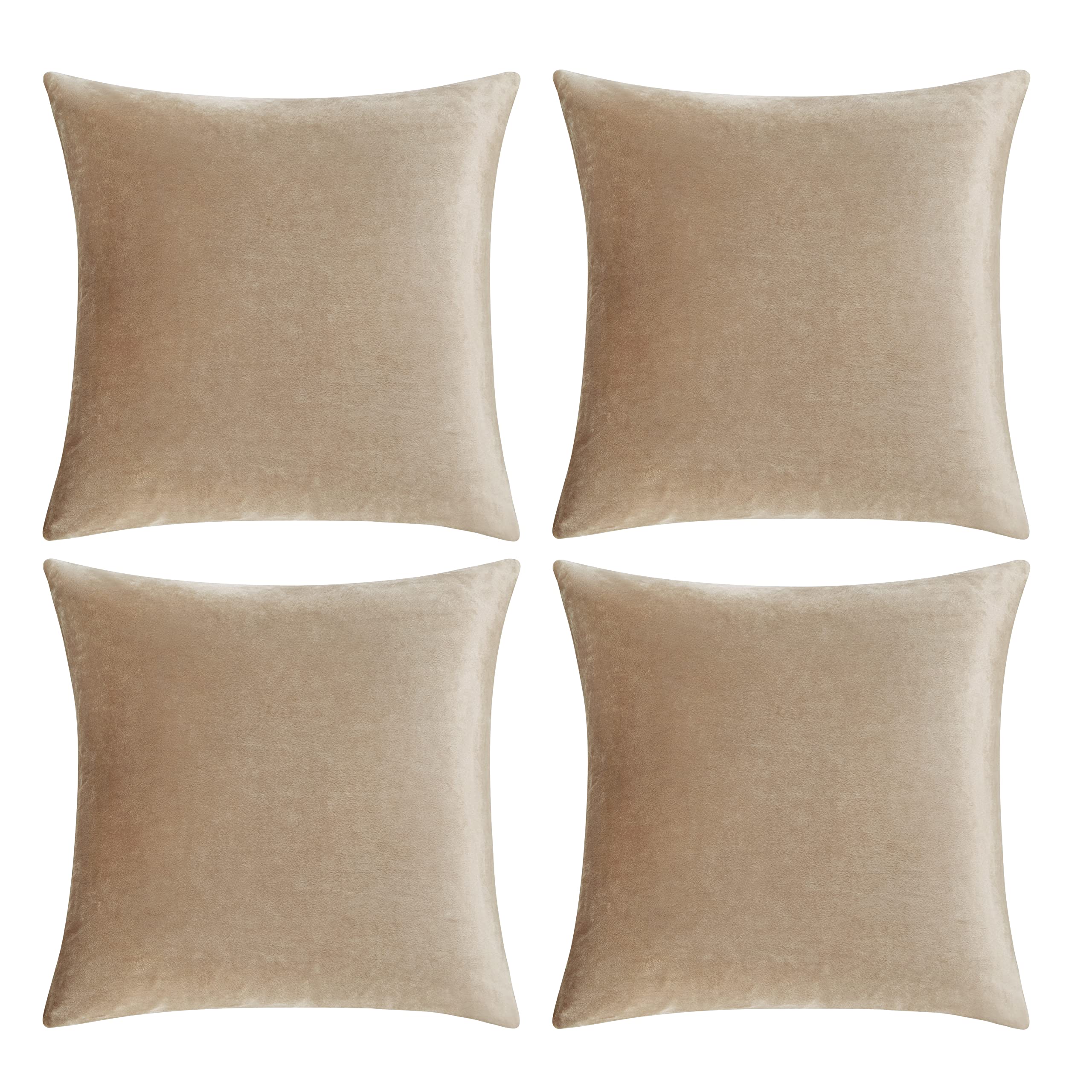 GIGIZAZA Decorative Throw Pillow Covers 20 x 20, Beige Taupe Khaki Sofa Pillow Covers Velvet, Set of 4 Decor Square Cushion Covers