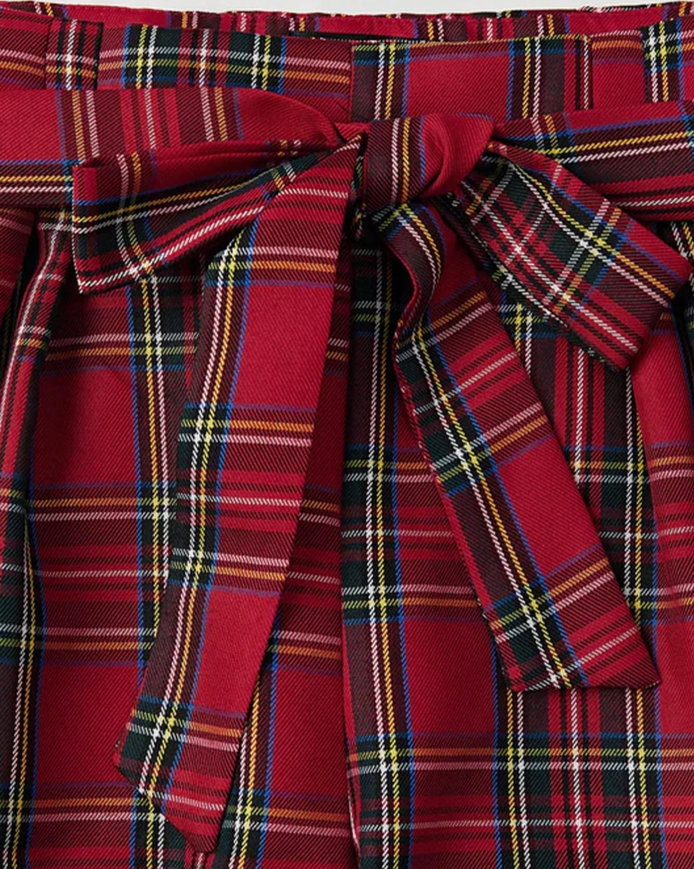 Damen Hose mit Schottenkaro, hohe Taille, weites Bein, Baggy-Palazzo-Hose mit Gürtel