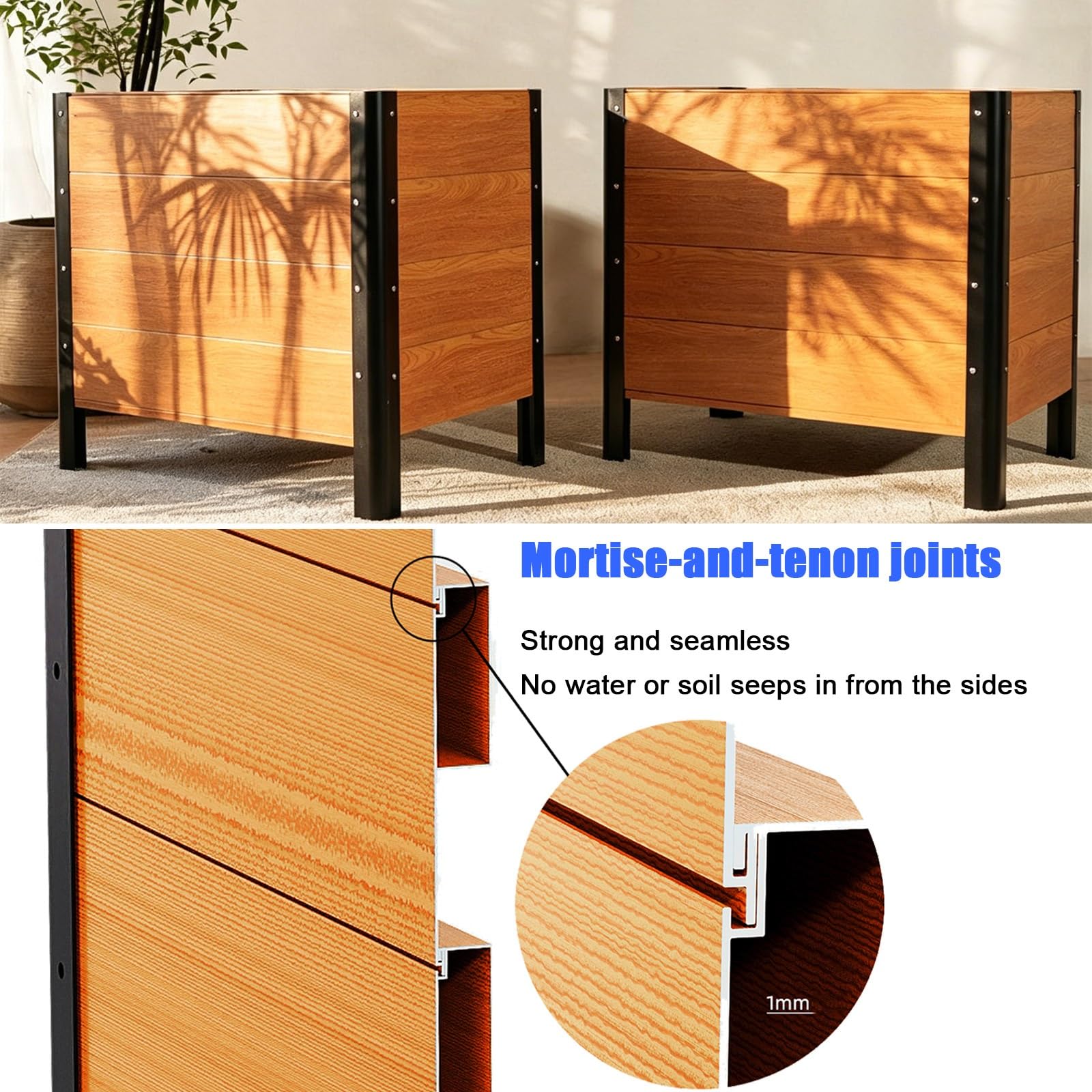 Grande Jardinière Surélevée, Lit De Jardin À Grain De Bois en Aluminium Épaissi, Base De Drainage Respirante for Arbres Et Plantes(L80xW30xH28xD25CM)