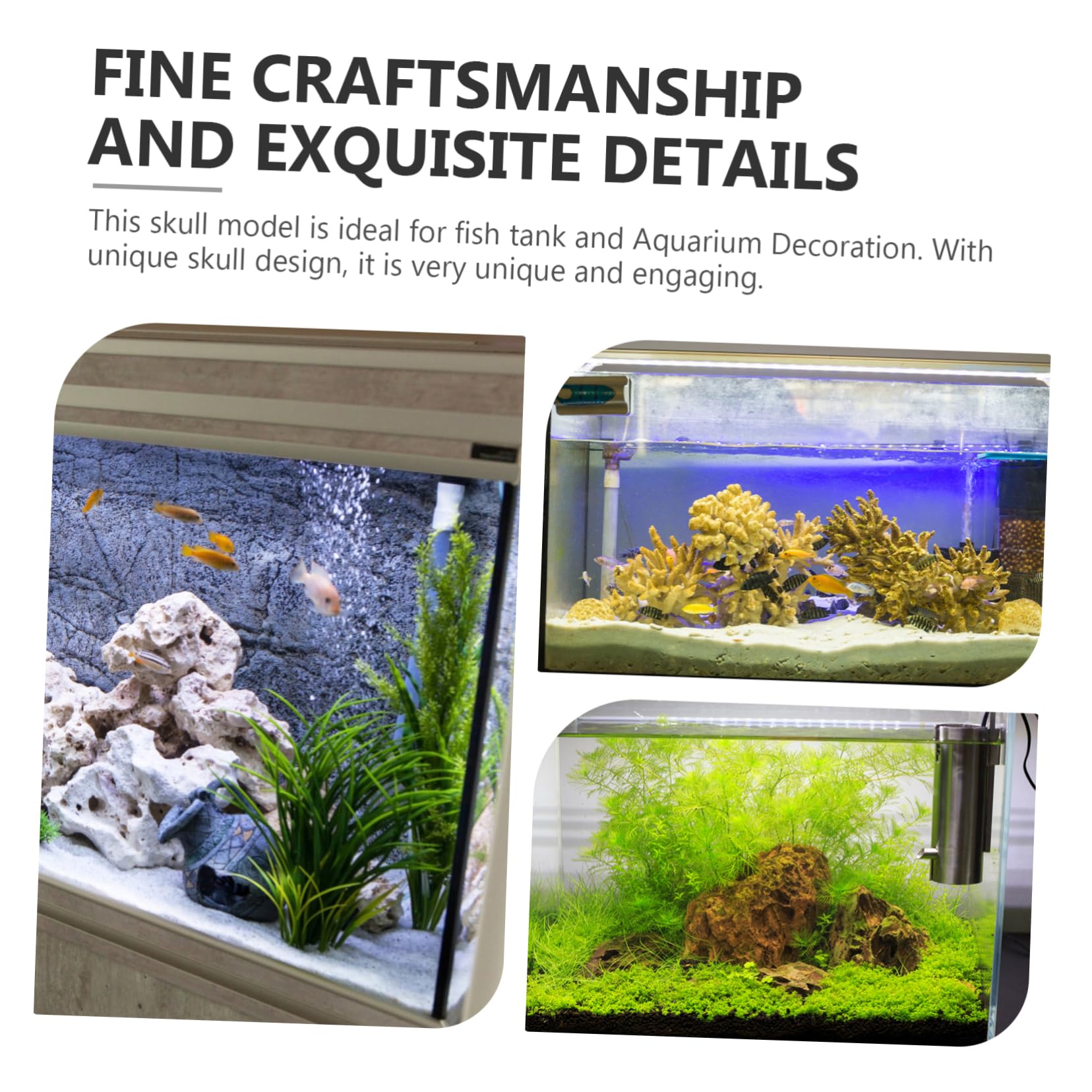 OUNONA Lot De 4 Têtes De Mort Décoratives pour Aquarium Tête De Mort Sirène Lézard Poissons Tropicaux Accessoires pour Aquarium Faux Reptiles Squelette en Résine Noire