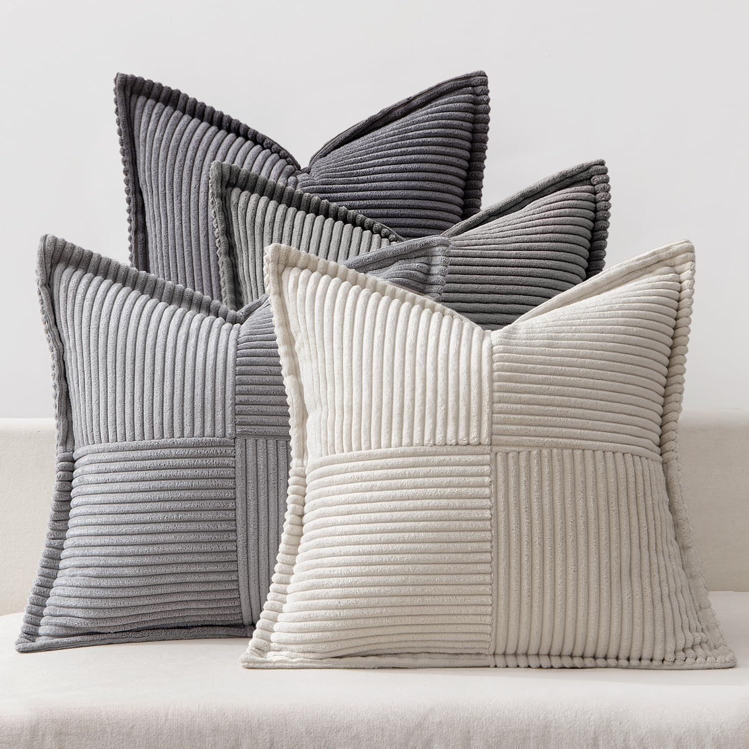 MIULEE 4er Set Kordsamt Kissenbezüge Weich Dekokissen Dekorativ Kissenbezug Modern Kissenhülle Sofakissen Zierkissen Couchkissen für Wohnzimmer Schlafzimmer Grau Serie 50x50 cm