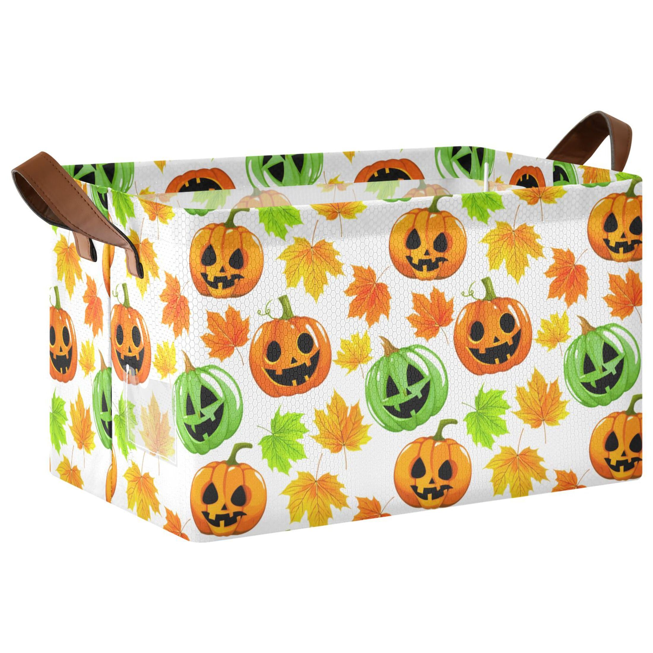 Kutsu Pumpkins Leaves Foldable Storage Basket Collapsible Bin With Handles For Shelves